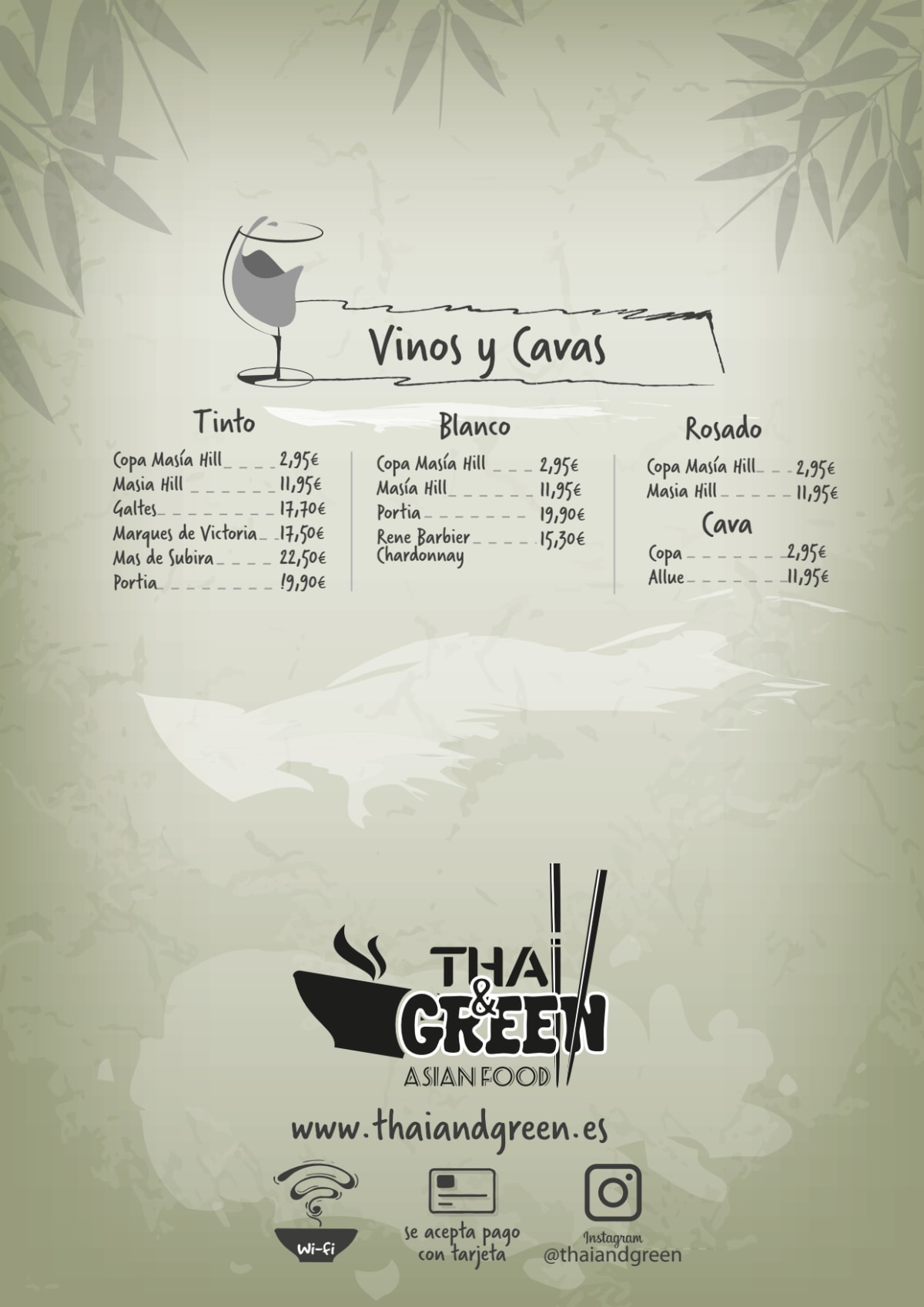 Thai & Green menu