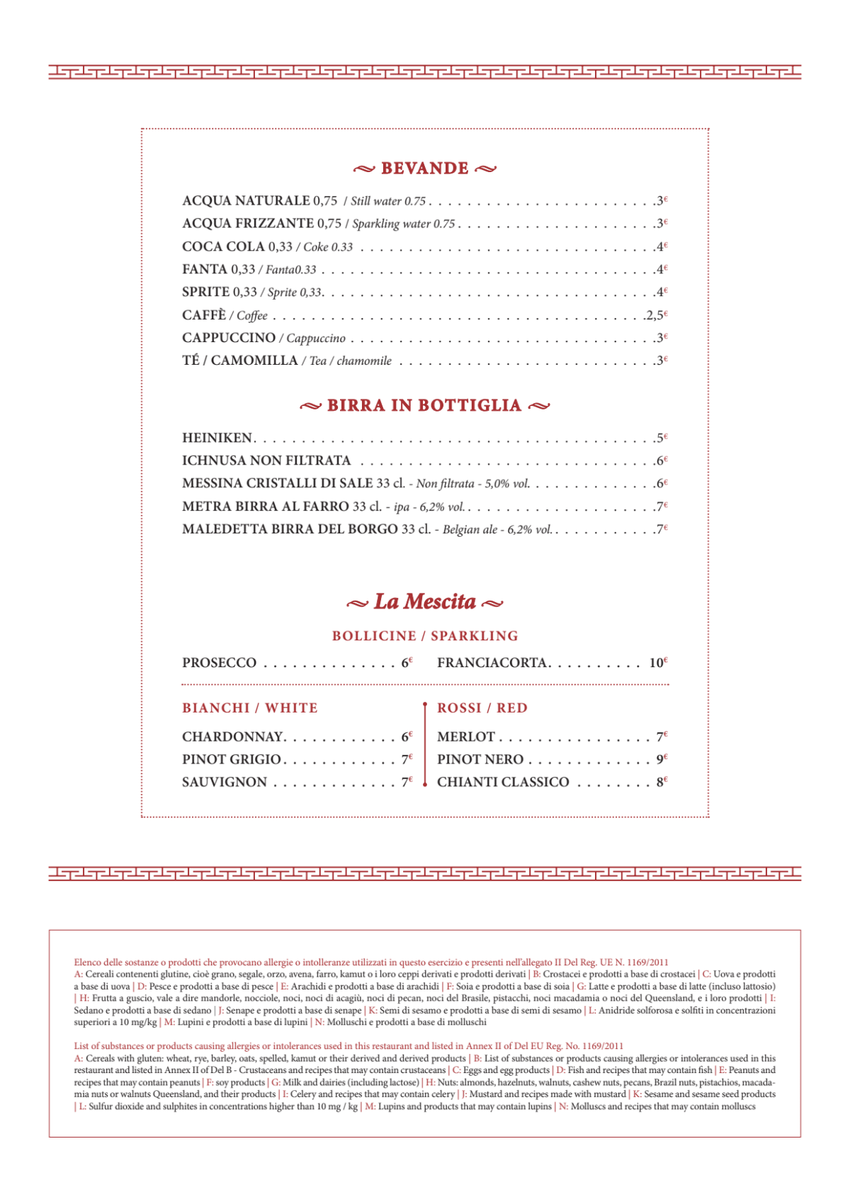 Ristorante Pancrazio dal 1922 menu