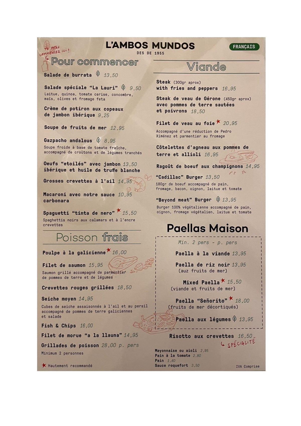 L' Ambos Mundos Restaurant menu