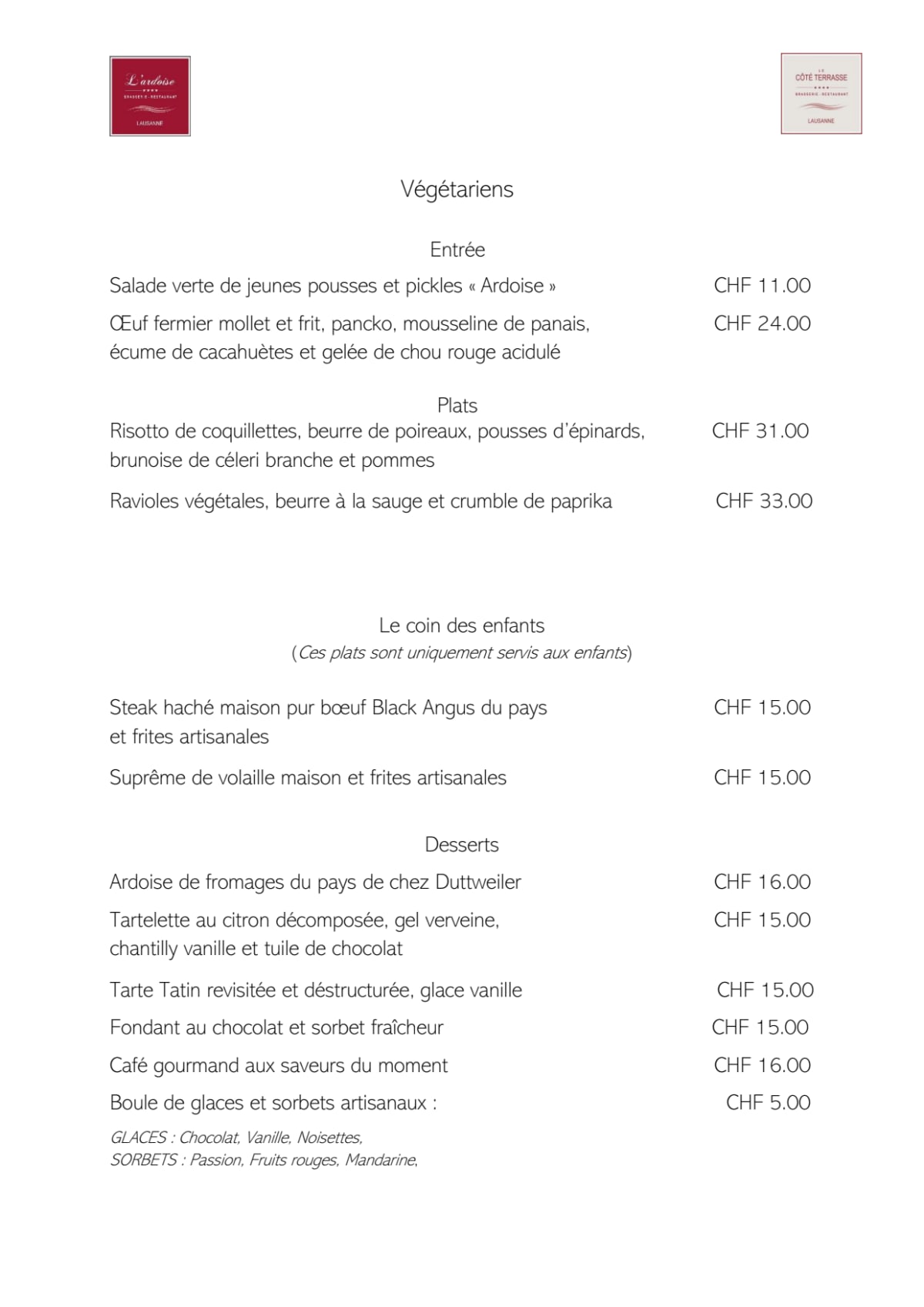 Carte et Menus 2023 L'Ardoise à Lausanne TheFork