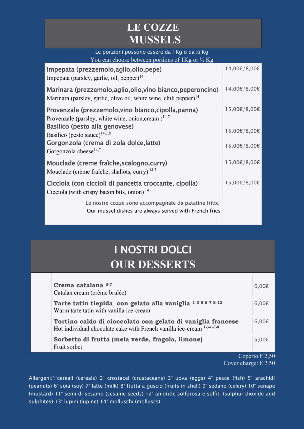 Ostriche & Vino (Navigli) menu