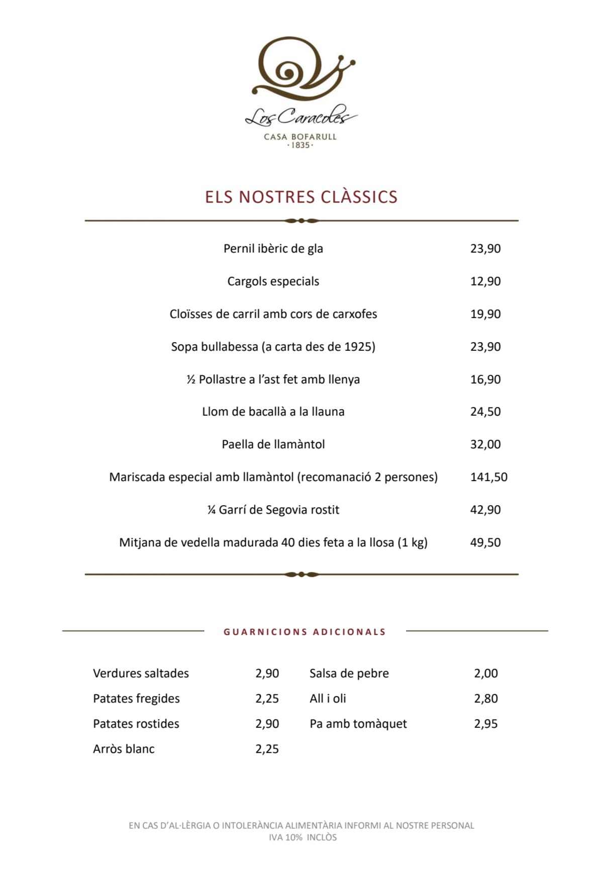 Los Caracoles menu