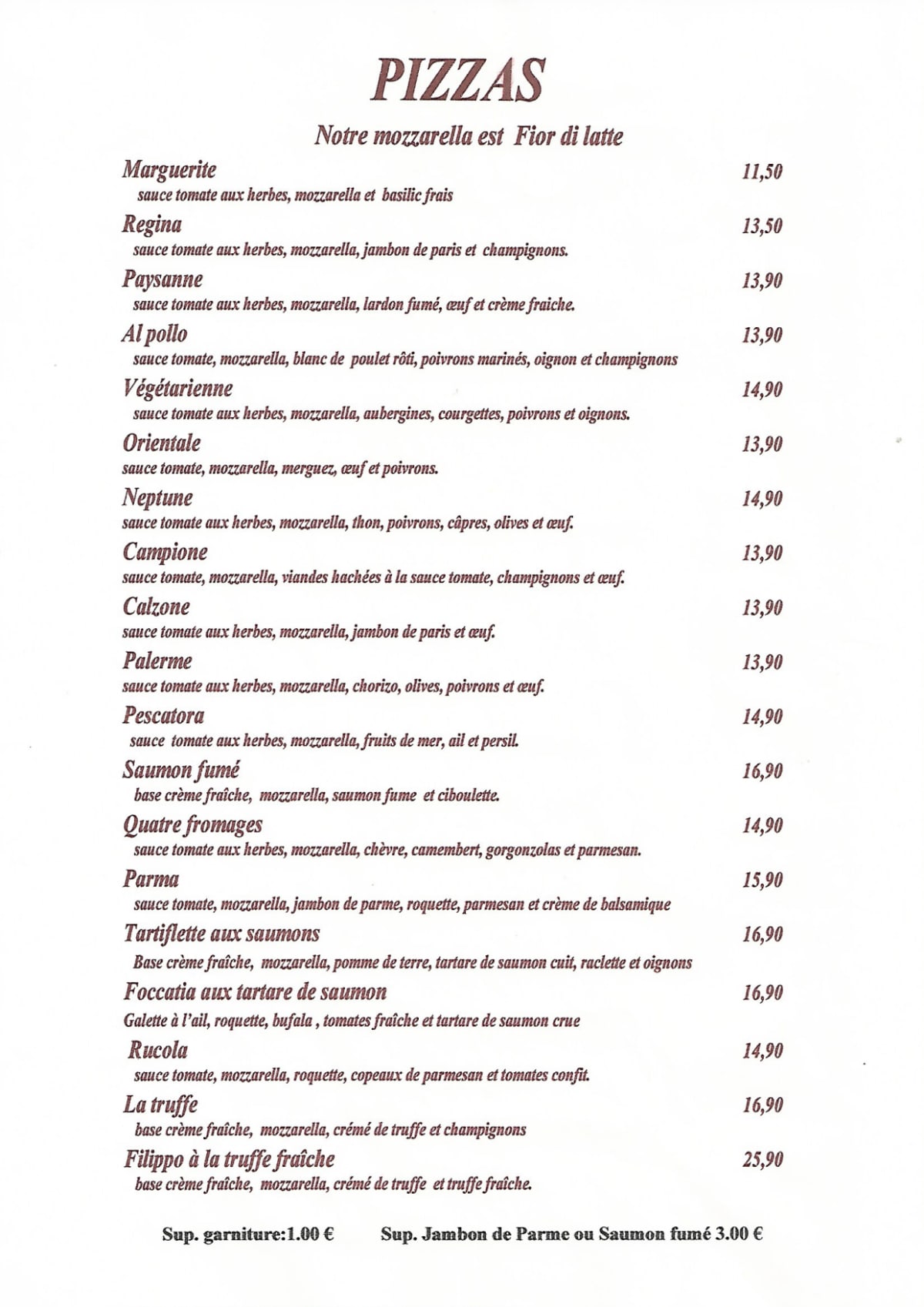 Le Filippo menu