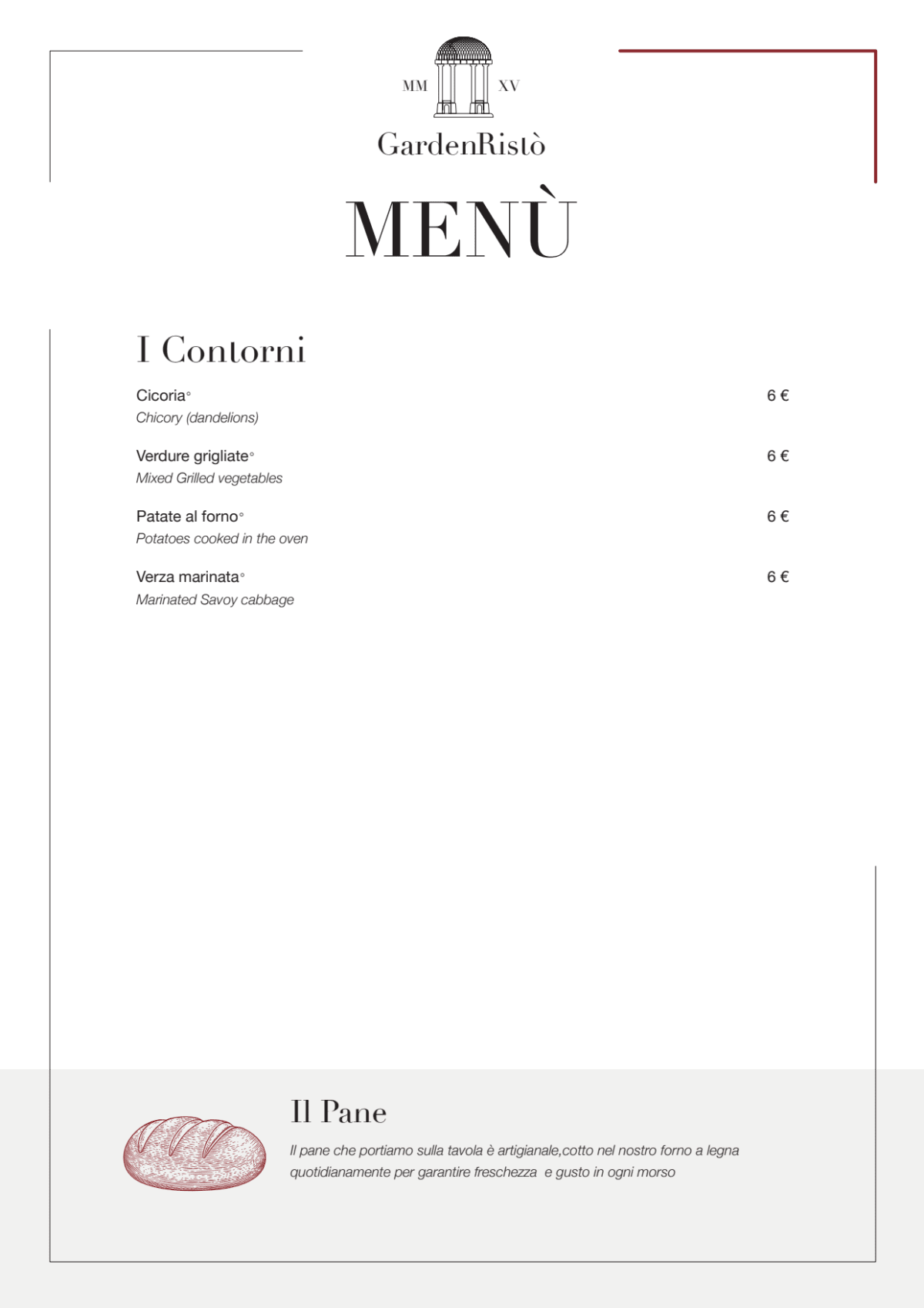 Garden Risto menu