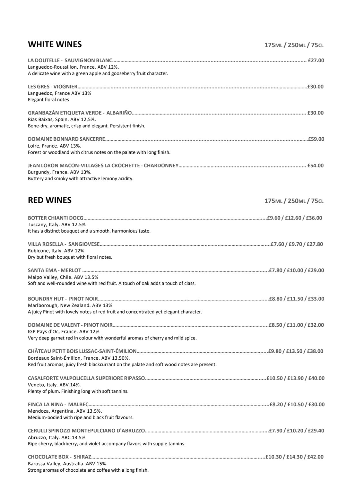 Ecco menu clearance