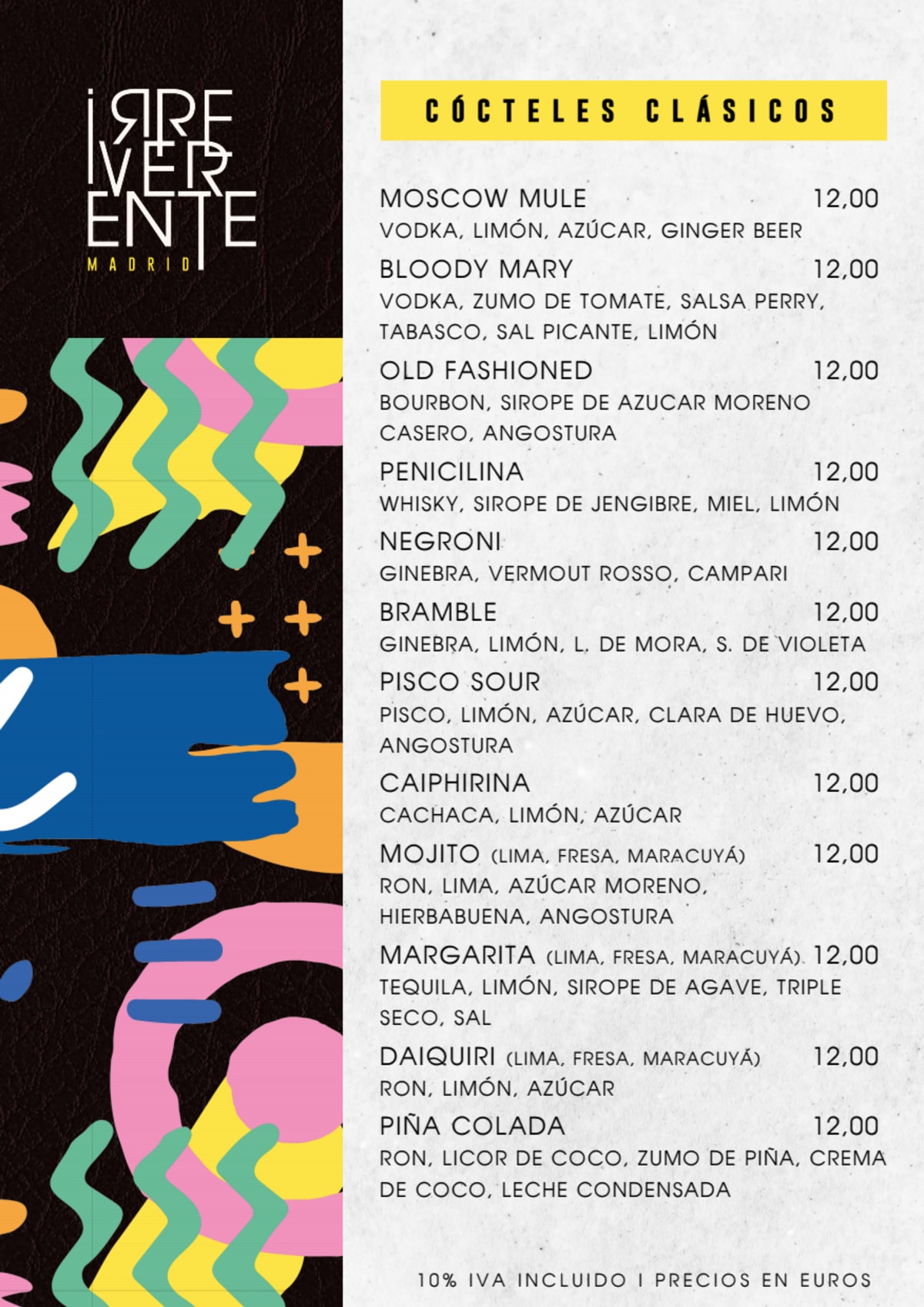 Irreverente Madrid menu