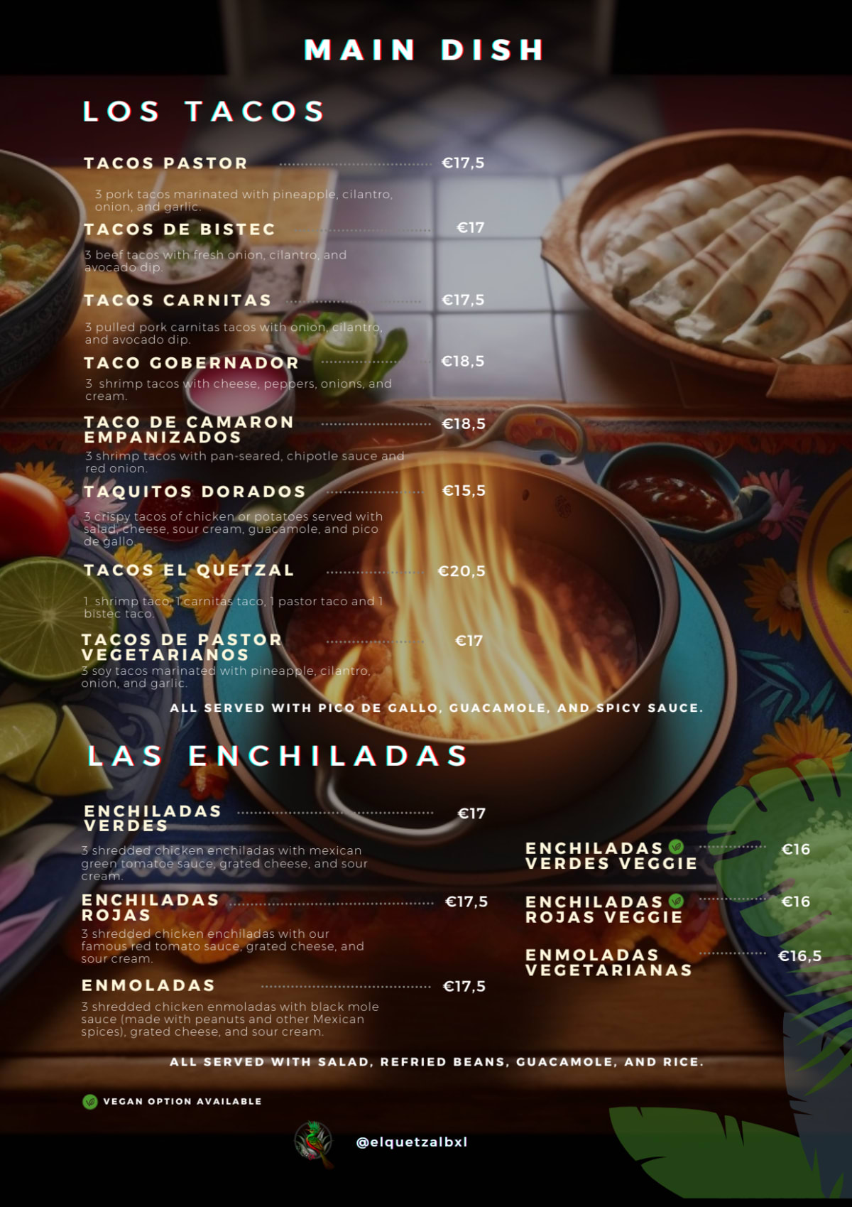 El Quetzal BXL menu