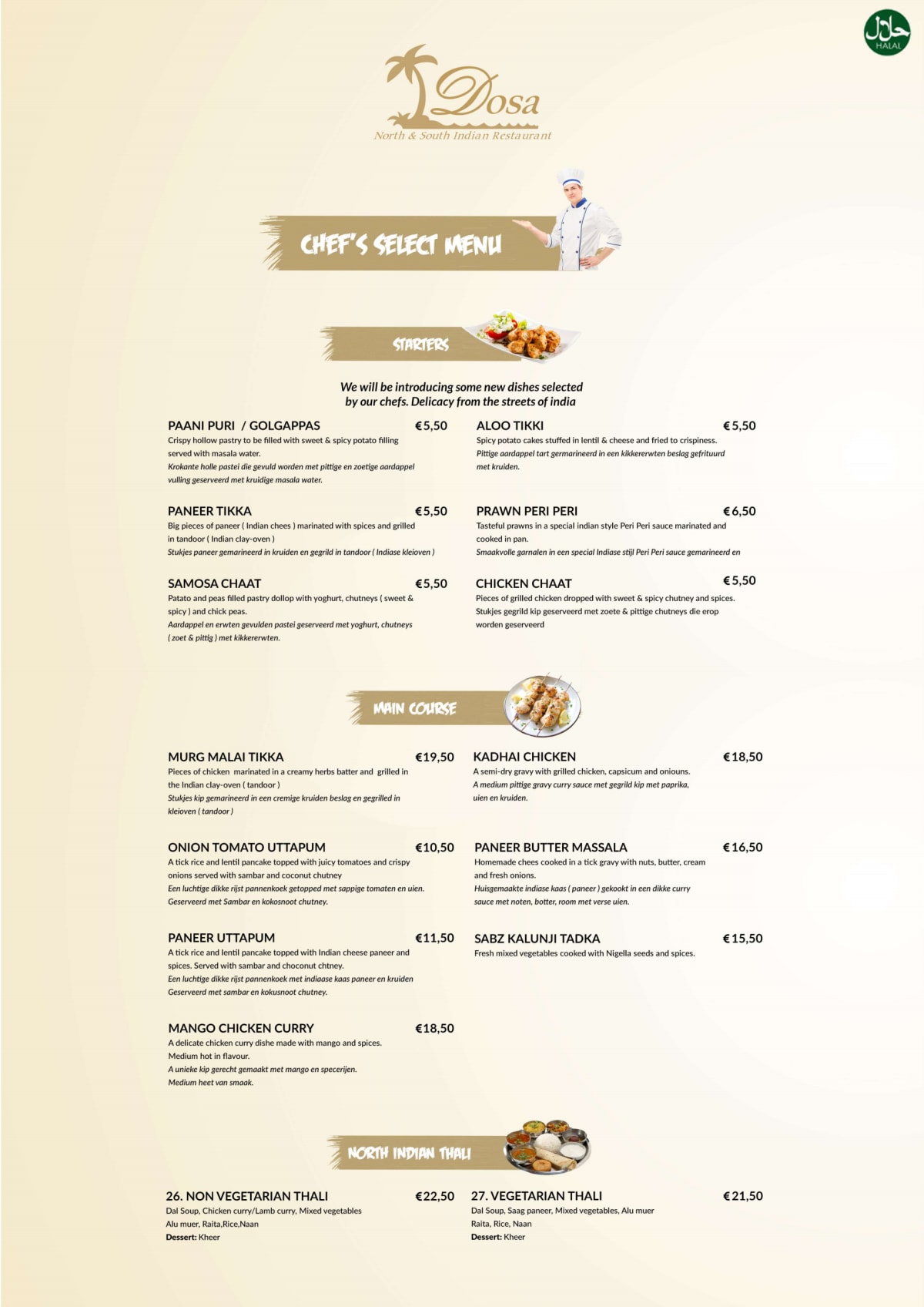 Dosa North & South Indian Restaurant menu