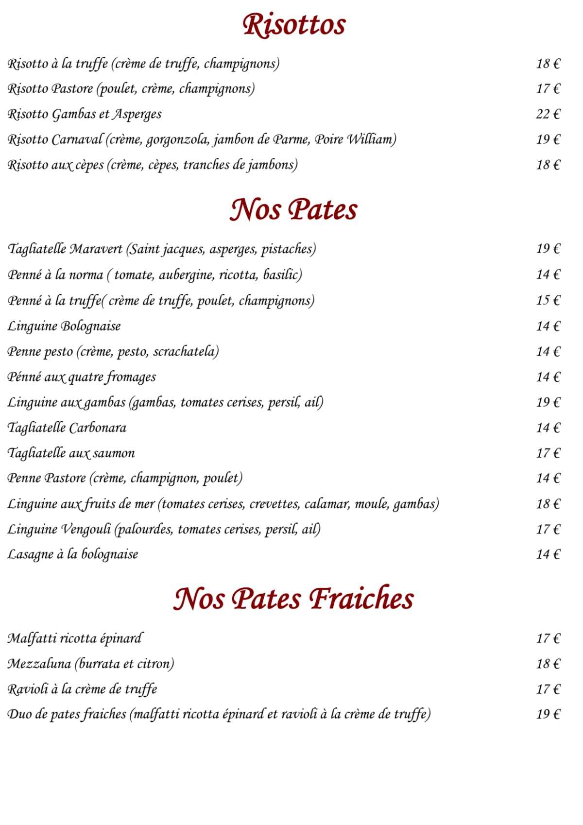 Le Filippo menu