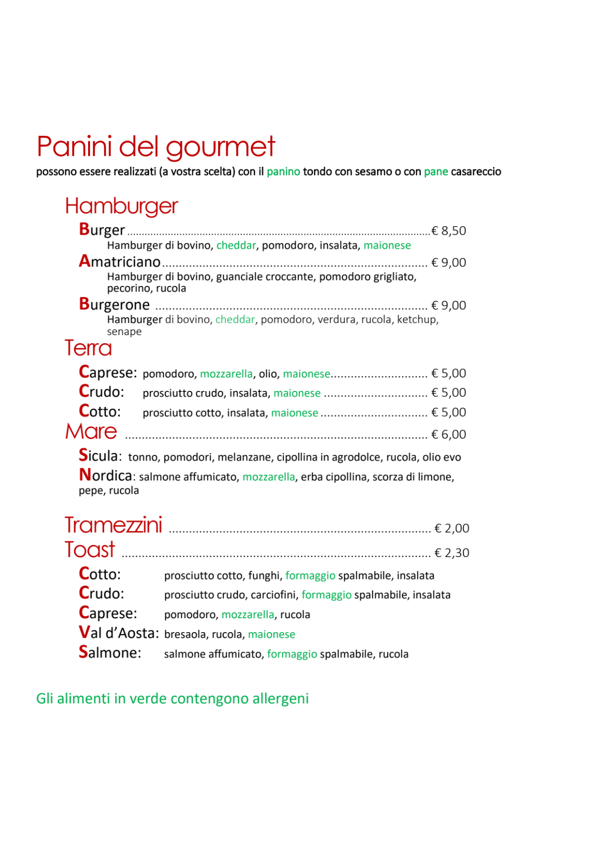 Box 71 - Ristorantino menu