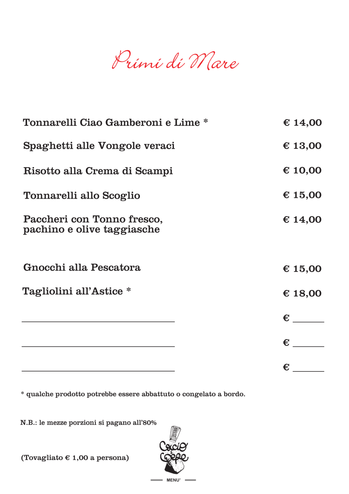 Carte et Menus 2024 Osteria Cacio e Pepe à Ladispoli TheFork