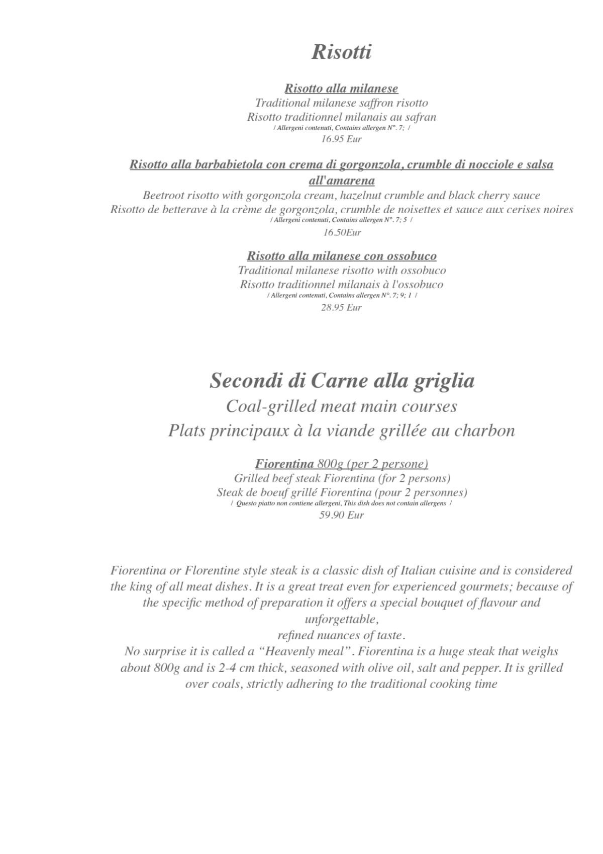 Rossini menu