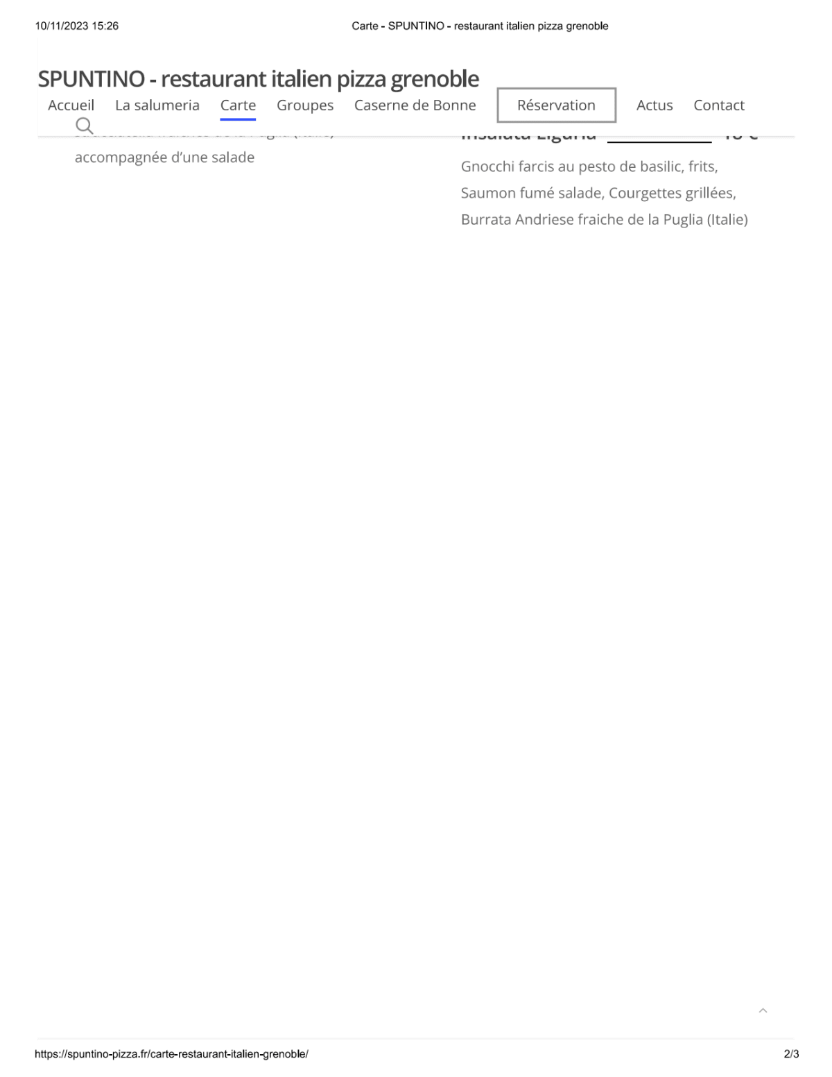 Carte et Menus 2024 Spuntino à Grenoble TheFork