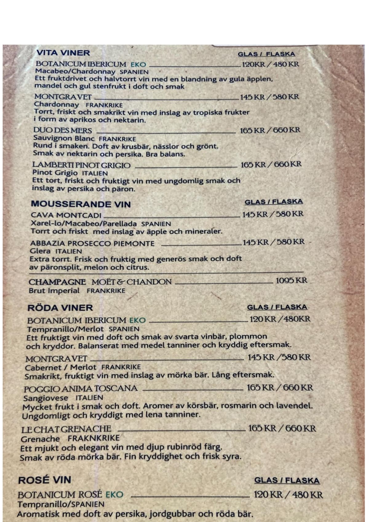 Restaurang Misteln Bar & Café menu