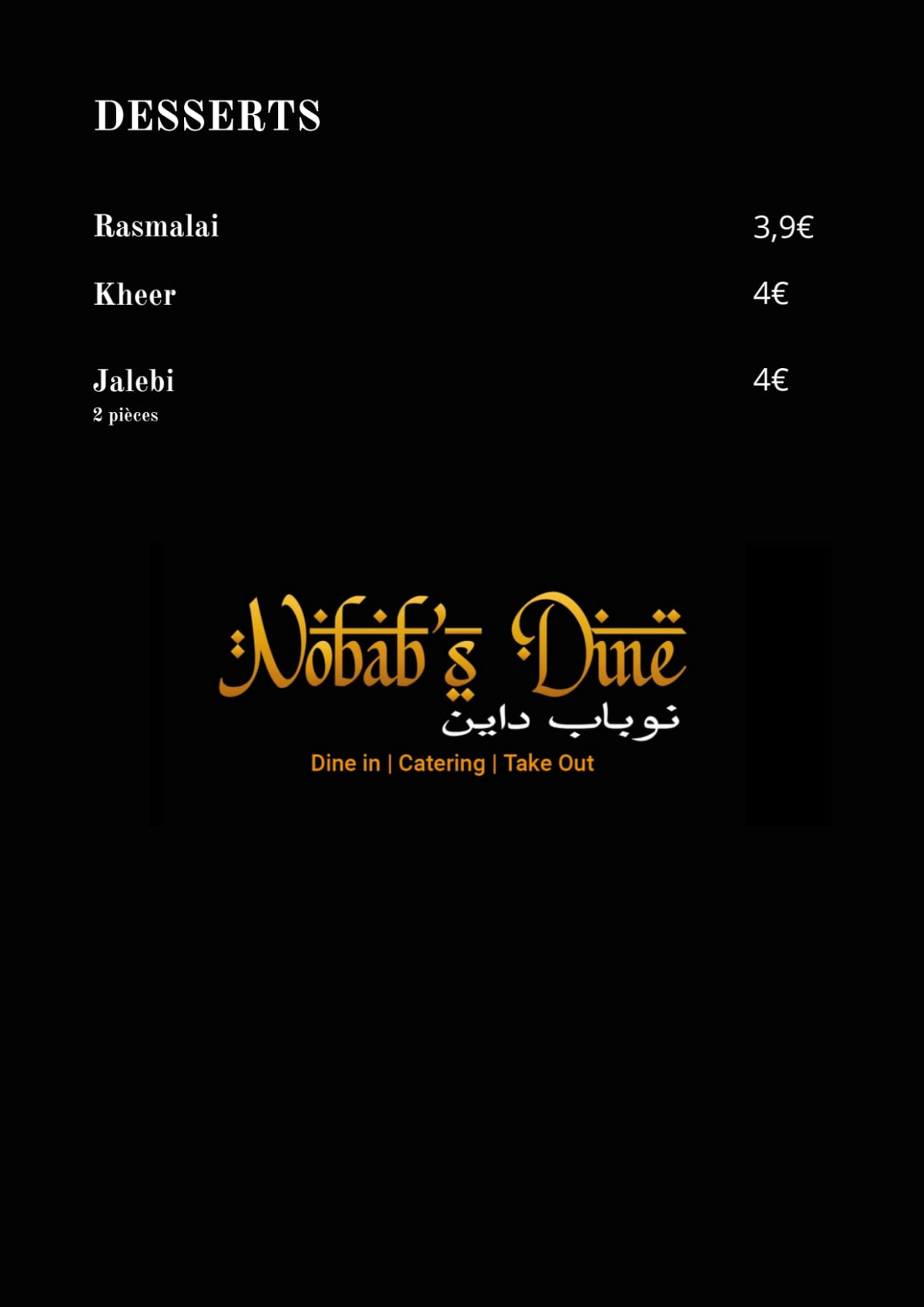 Nobab's Dine menu