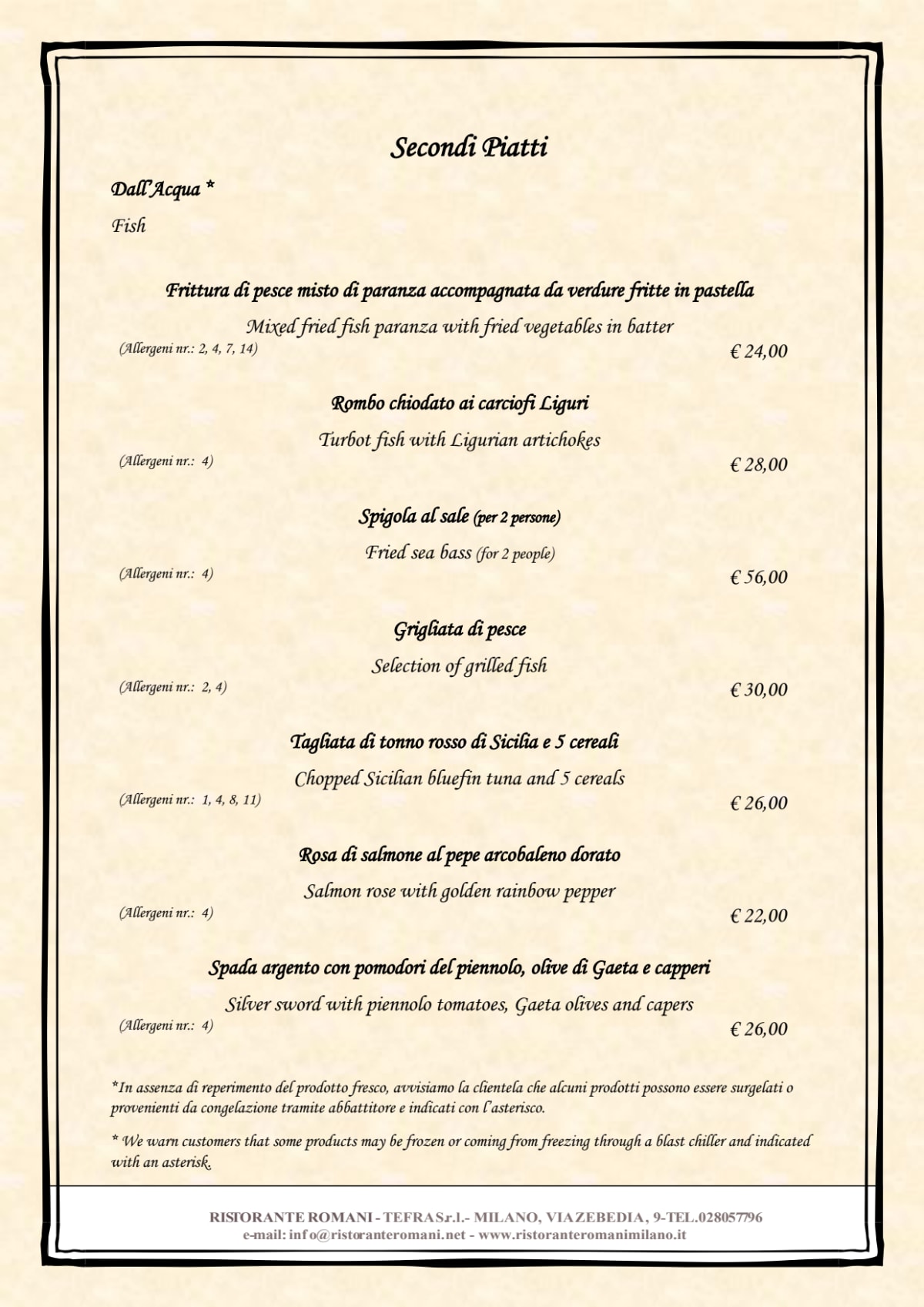 Romani menu