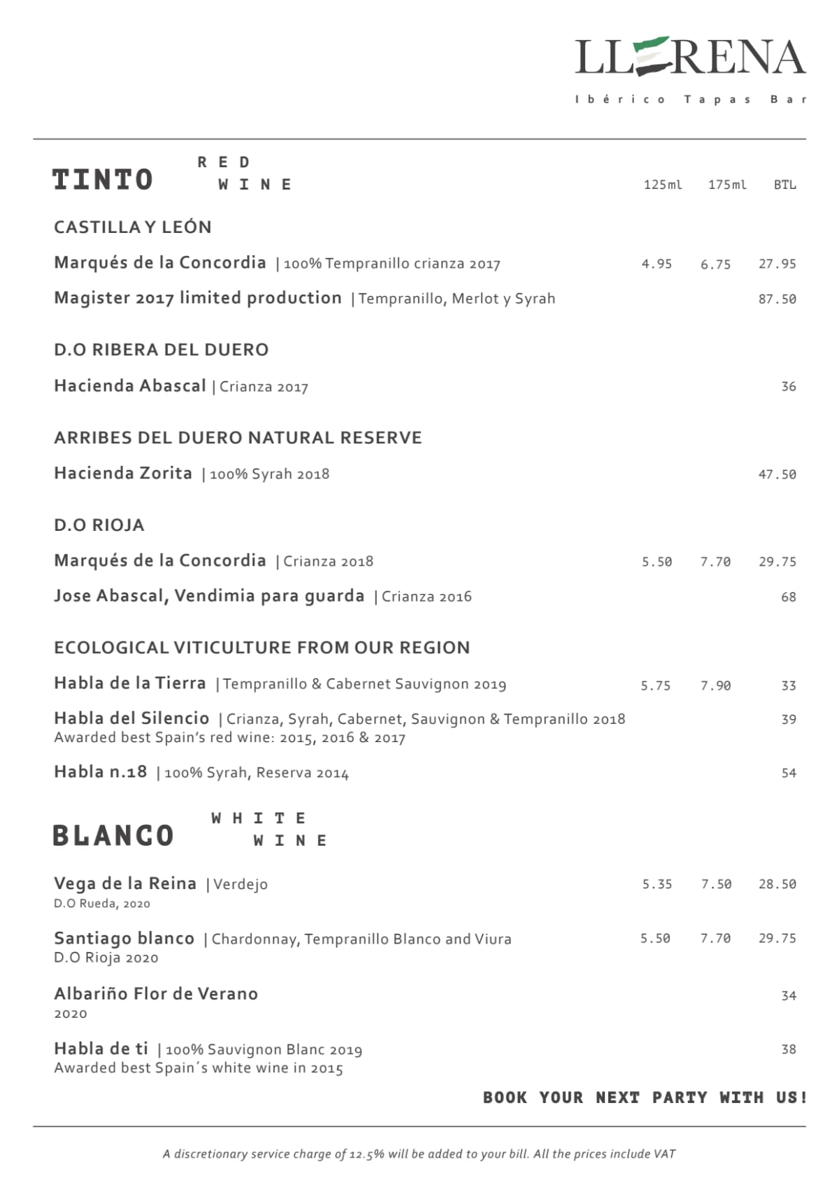 Speisekarte 2024 Llerena Tapas Bar in London TheFork