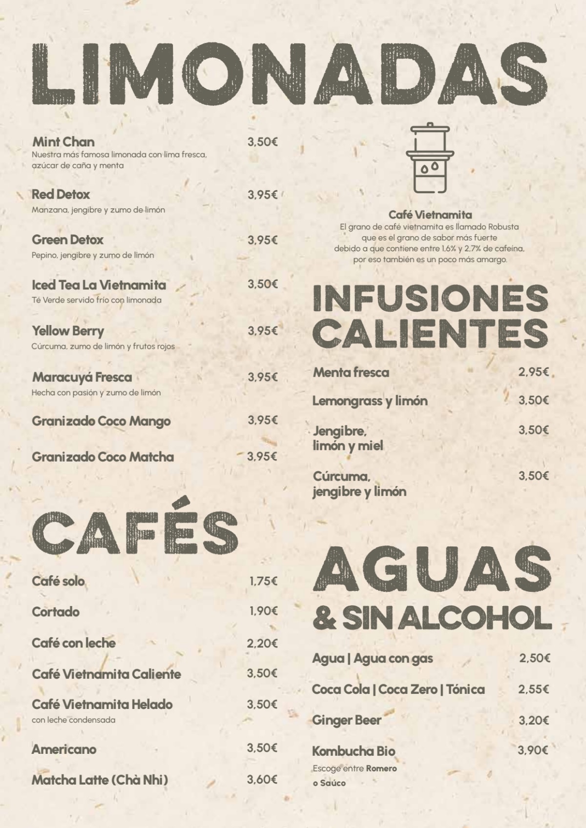 La Vietnamita Gracia menu