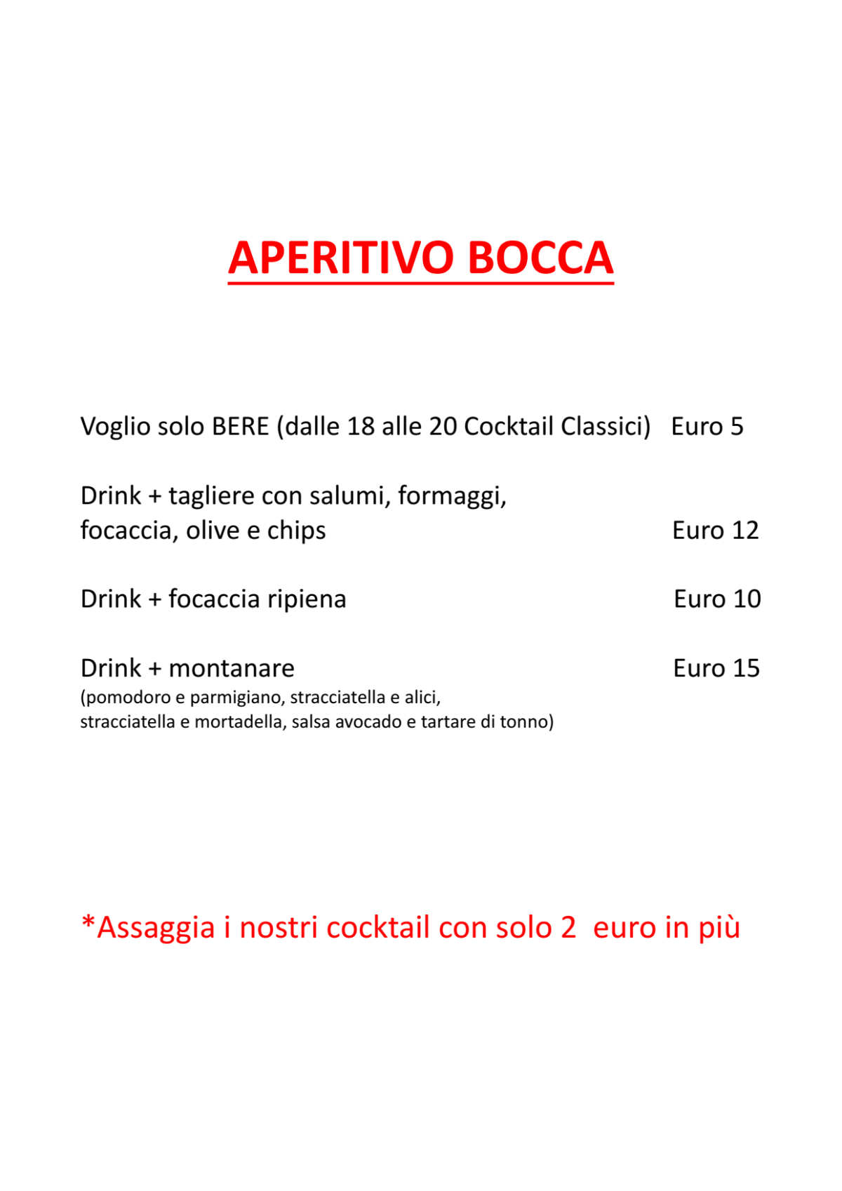 Bocca menu