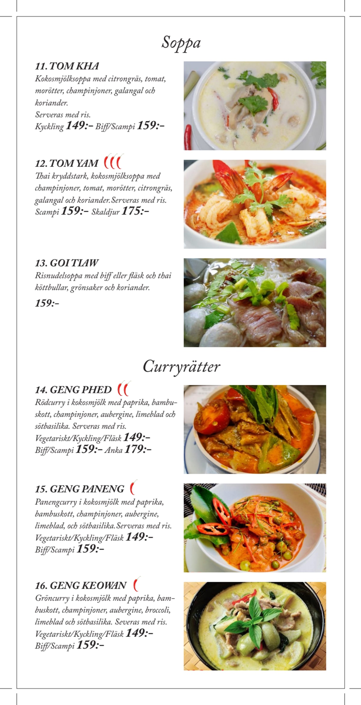 Isan Thai menu