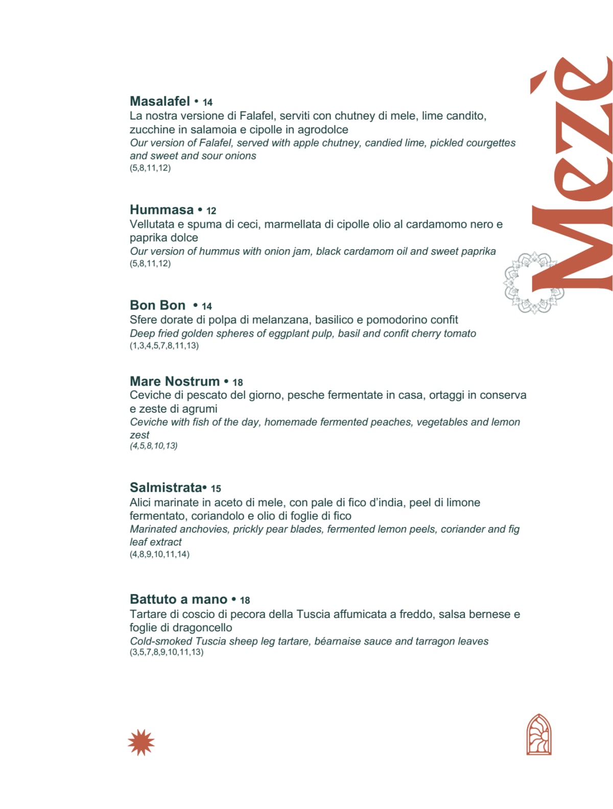 Masa Rooftop Roma menu