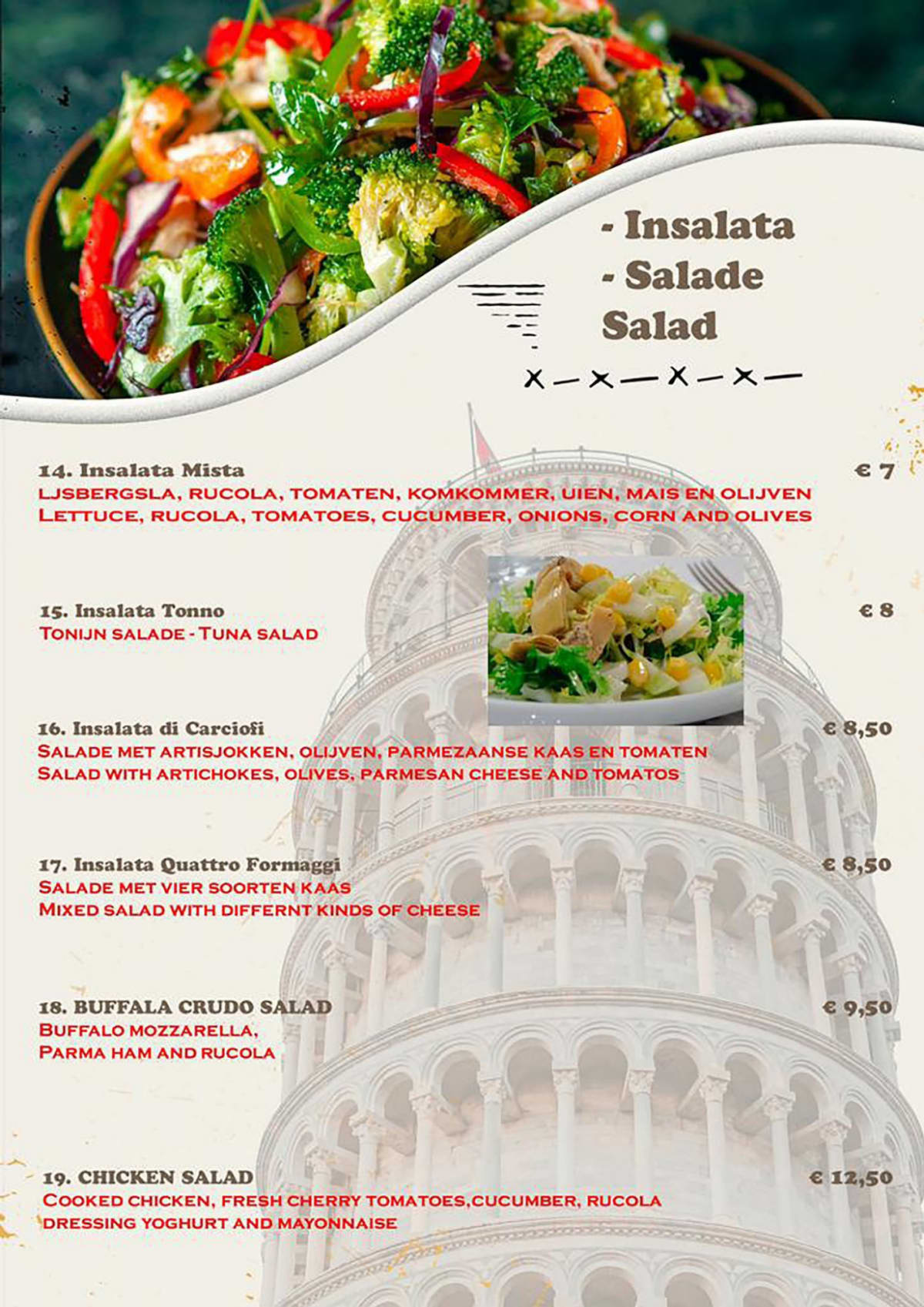 Gusto Italian menu