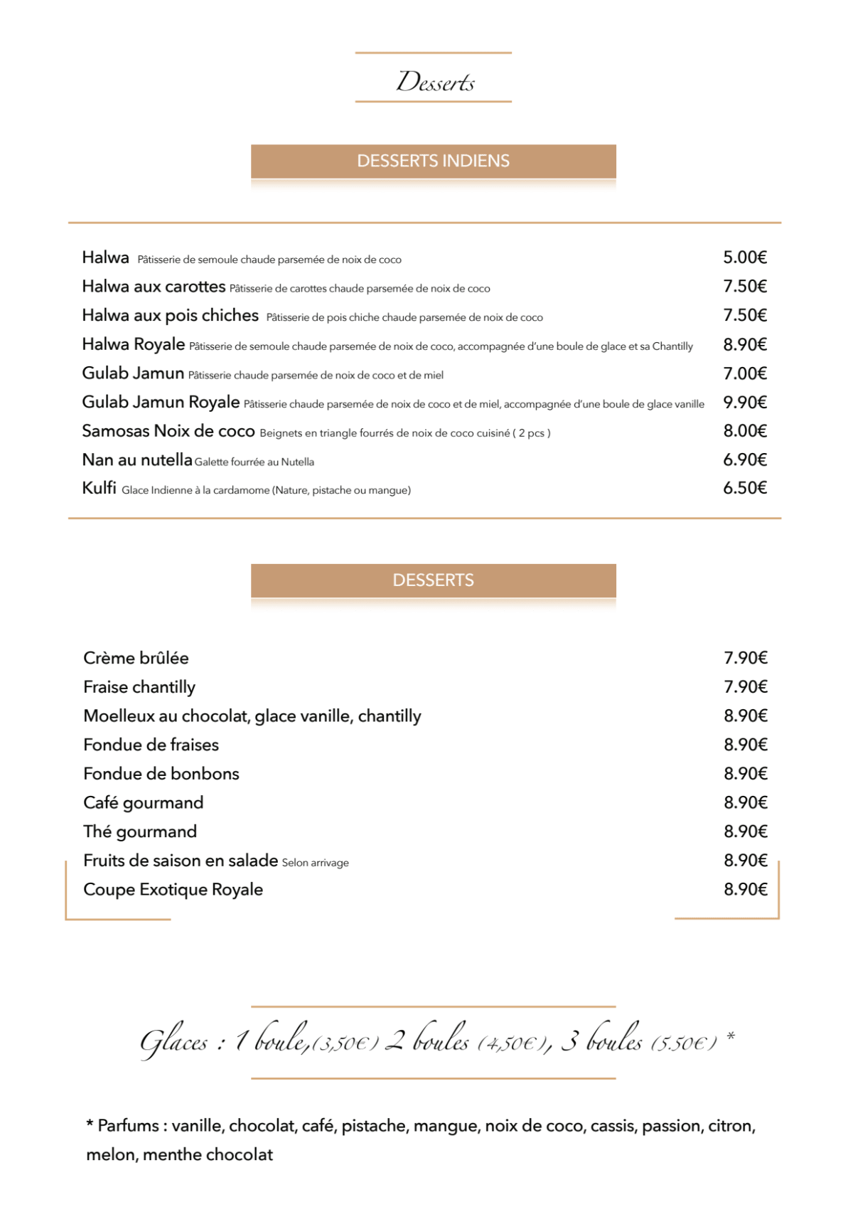 Route des Indes Vincennes menu