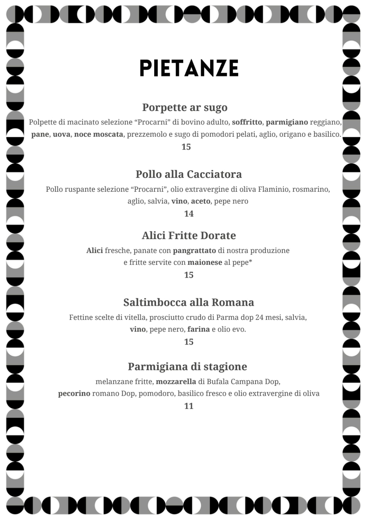 Eufrosino Osteria menu