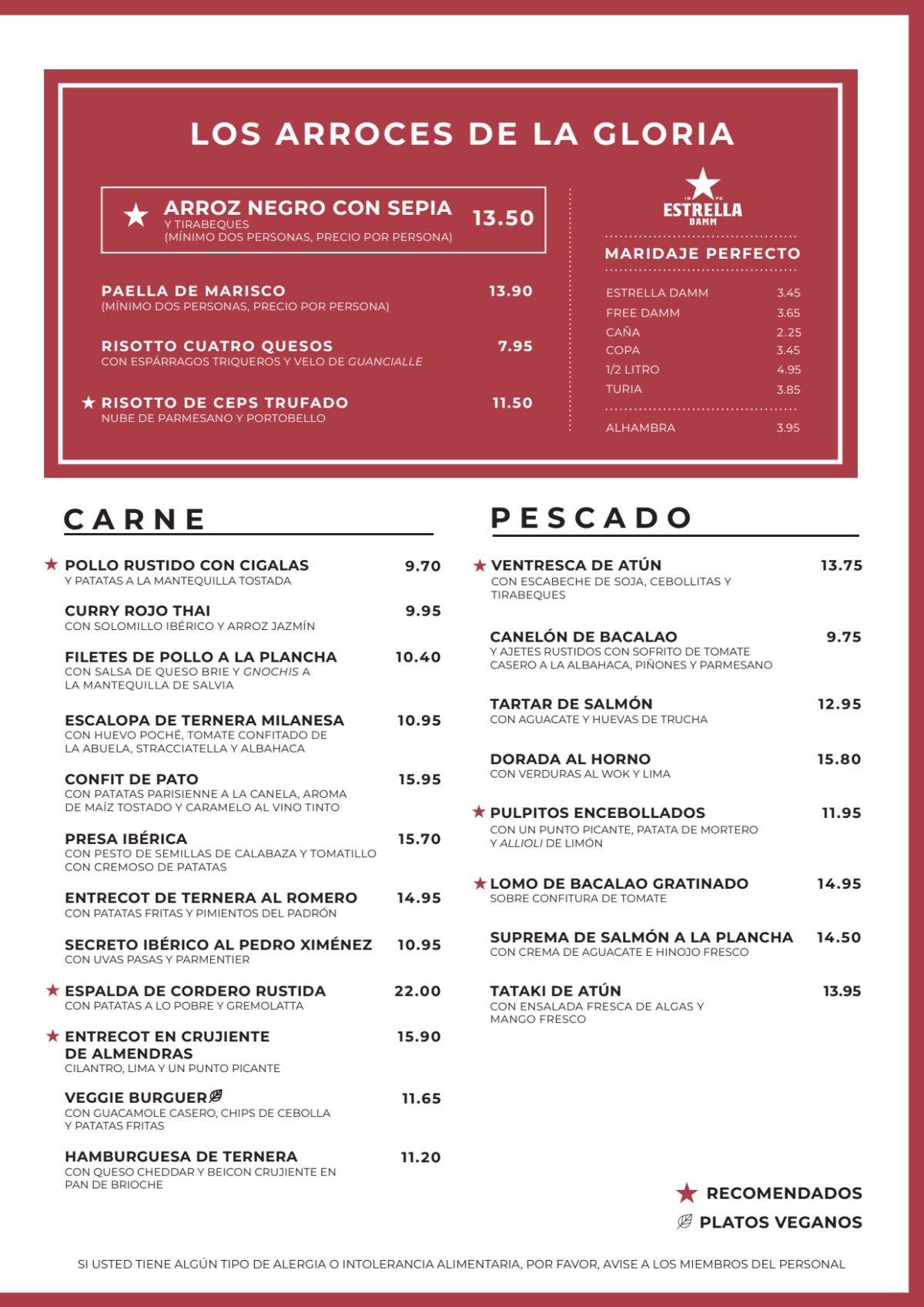 La Gloria de Montera menu