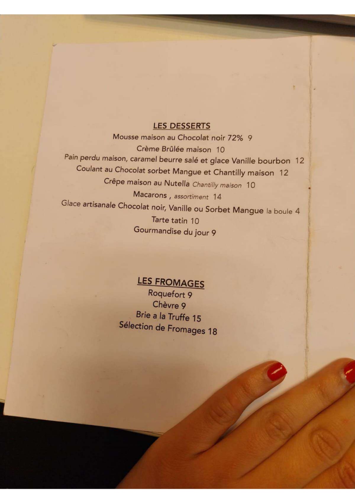 Topo Rive Gauche menu
