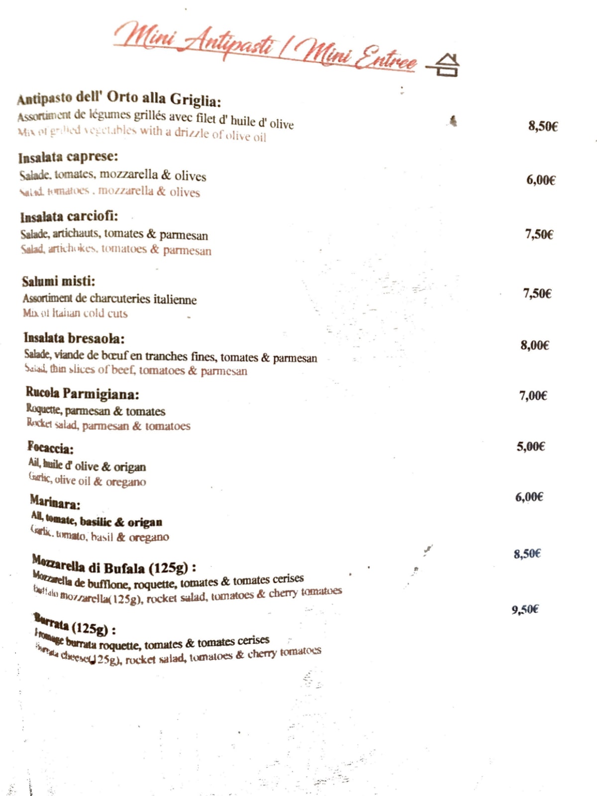 La Basilicata Alésia menu