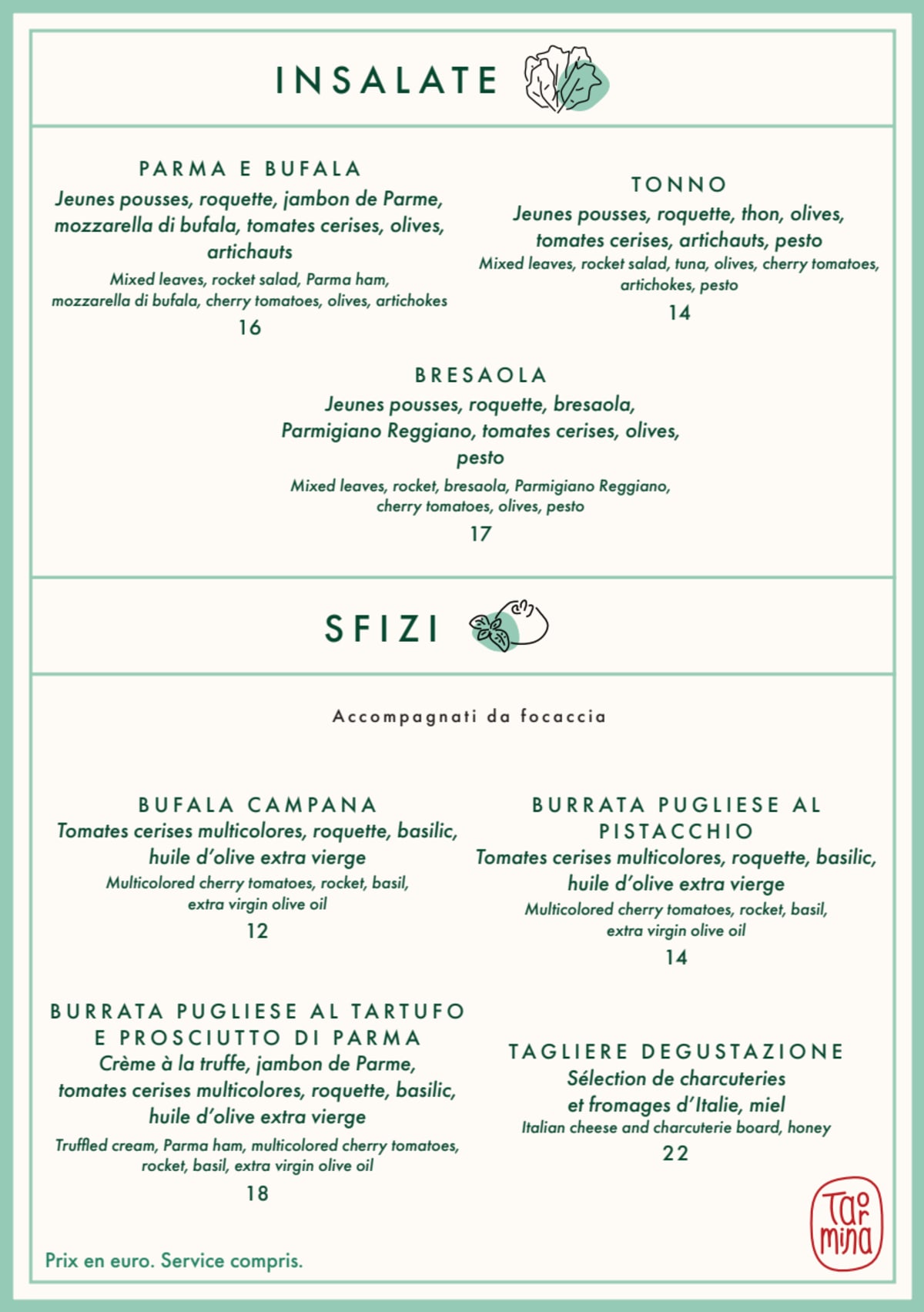 Taormina menu