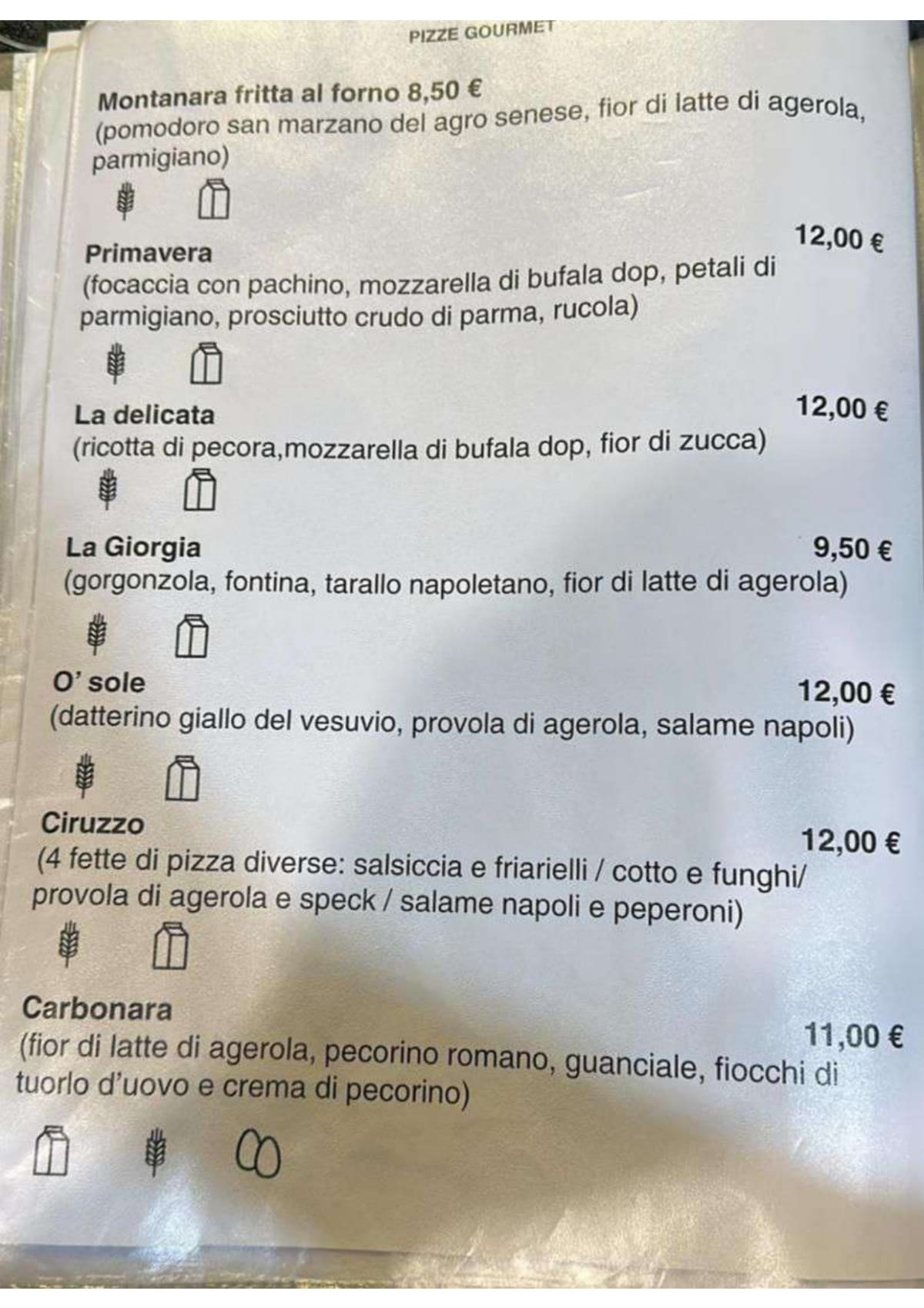 Fantasie Napoletane menu