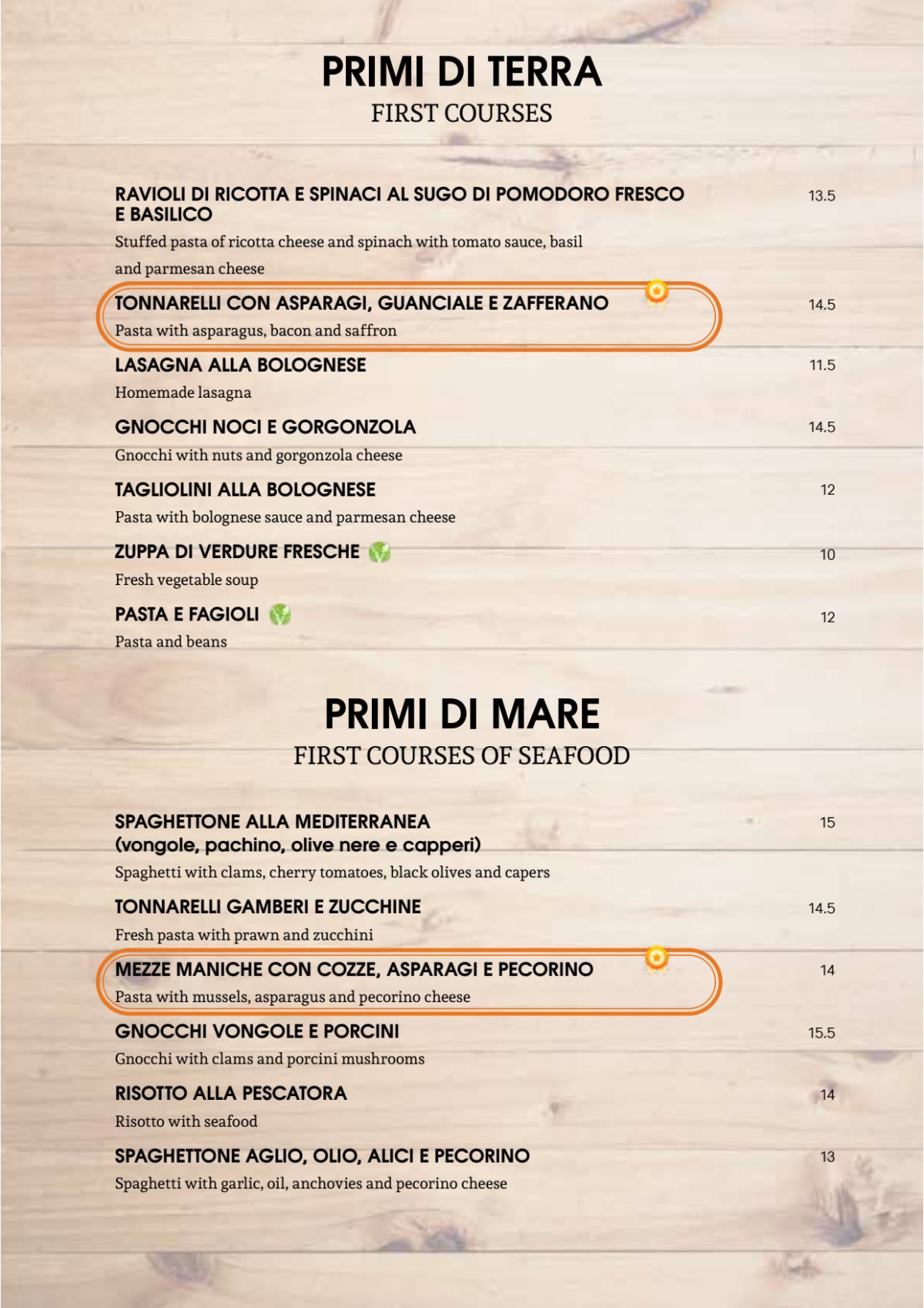 Il Girasole - Via del Boschetto menu