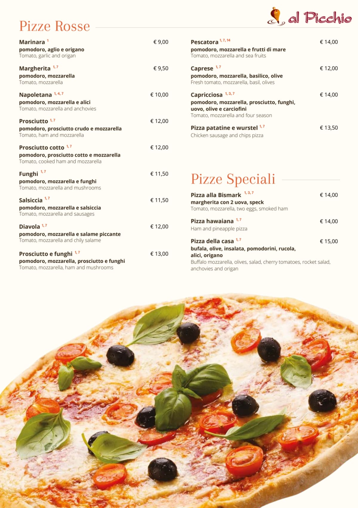 Al Picchio menu