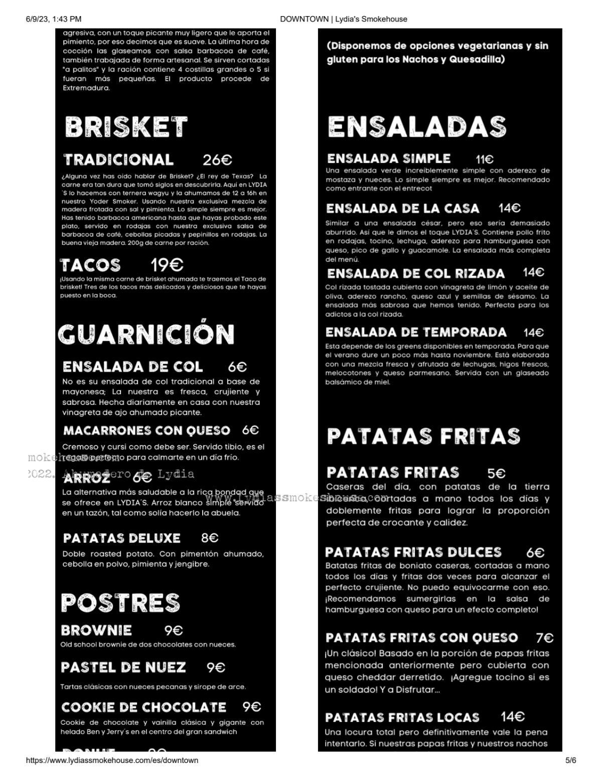 Menu 2024 Lydia's Downtown in Eivissa TheFork