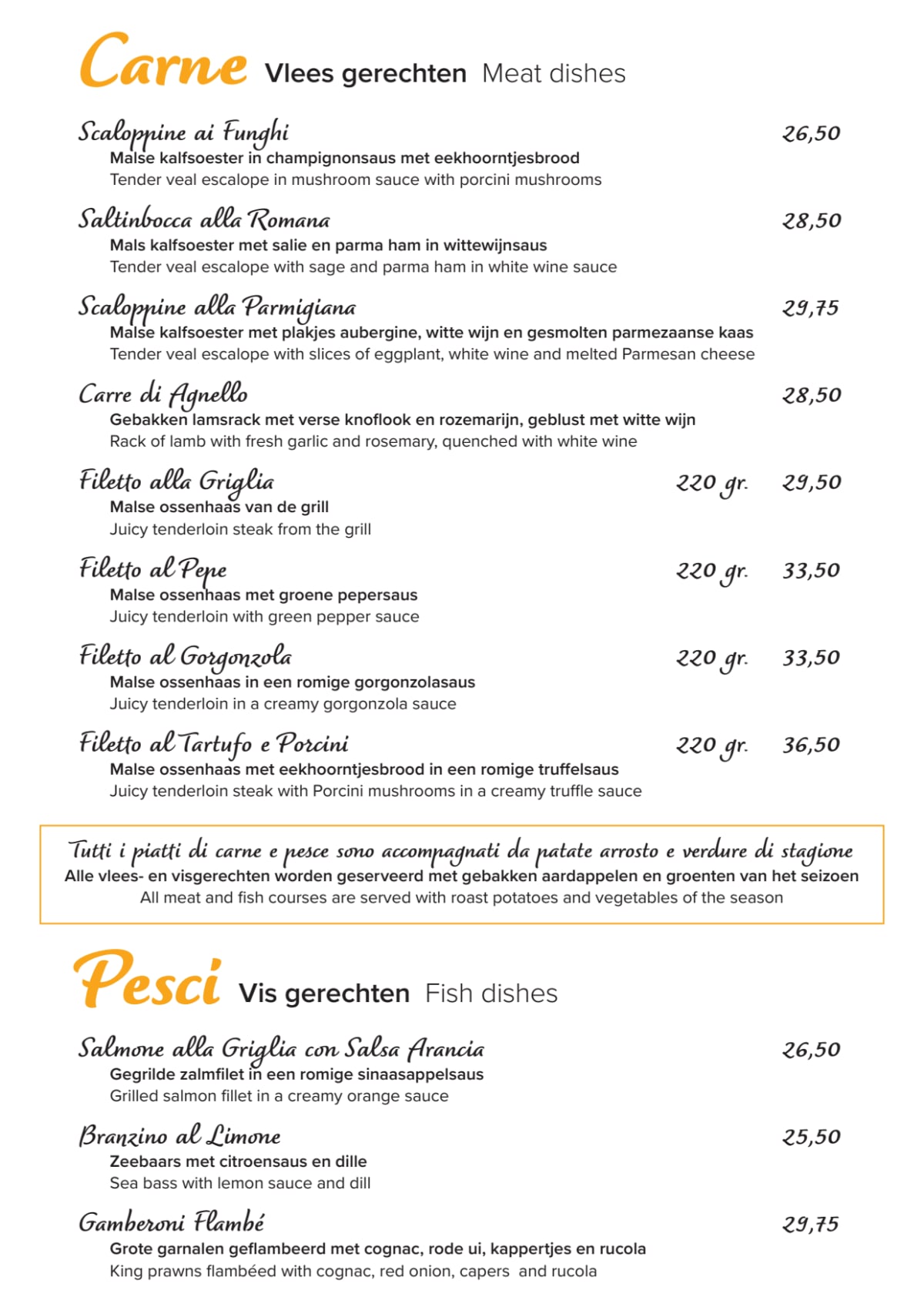 Sapore Italiano menu