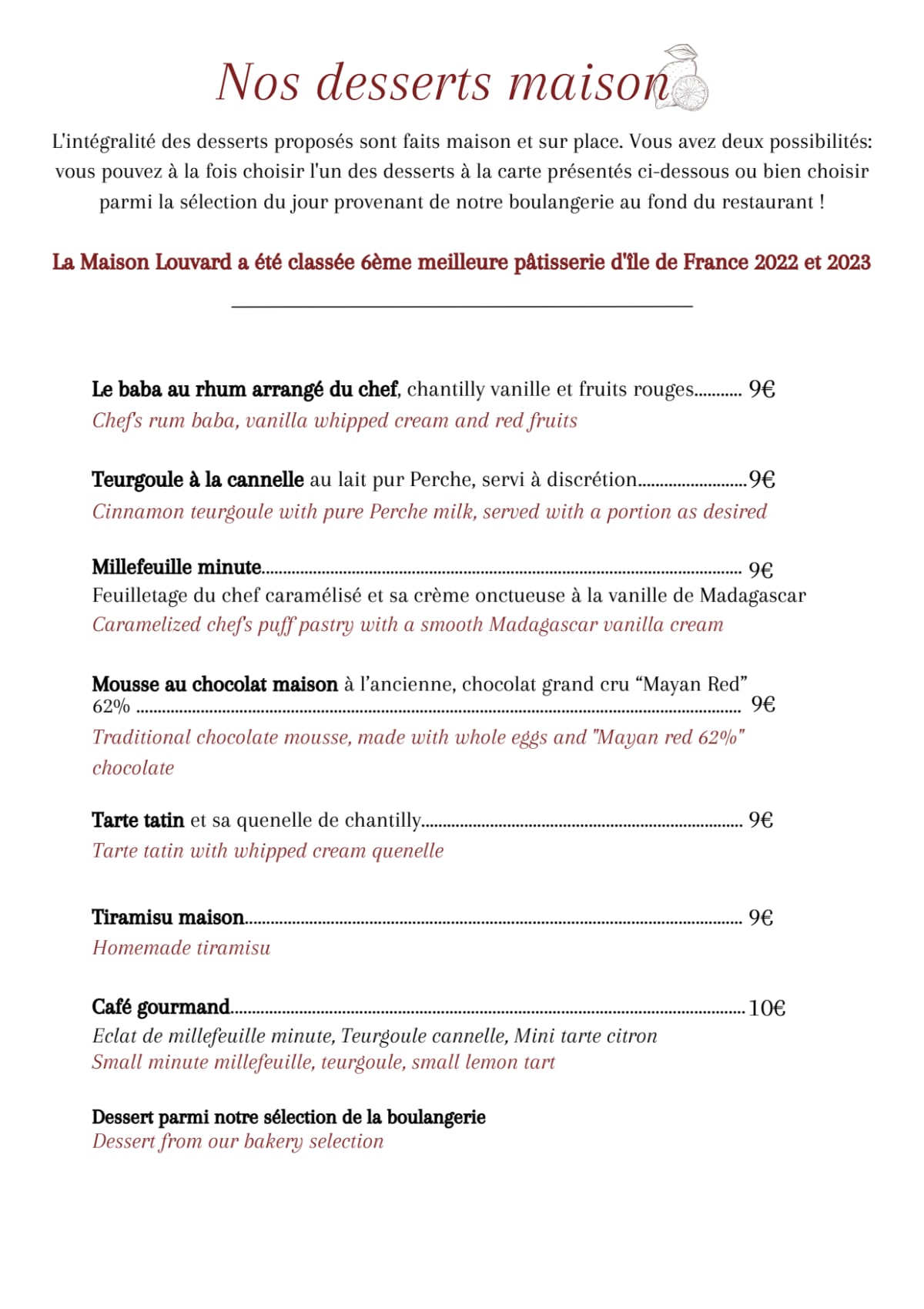 Maison Louvard menu