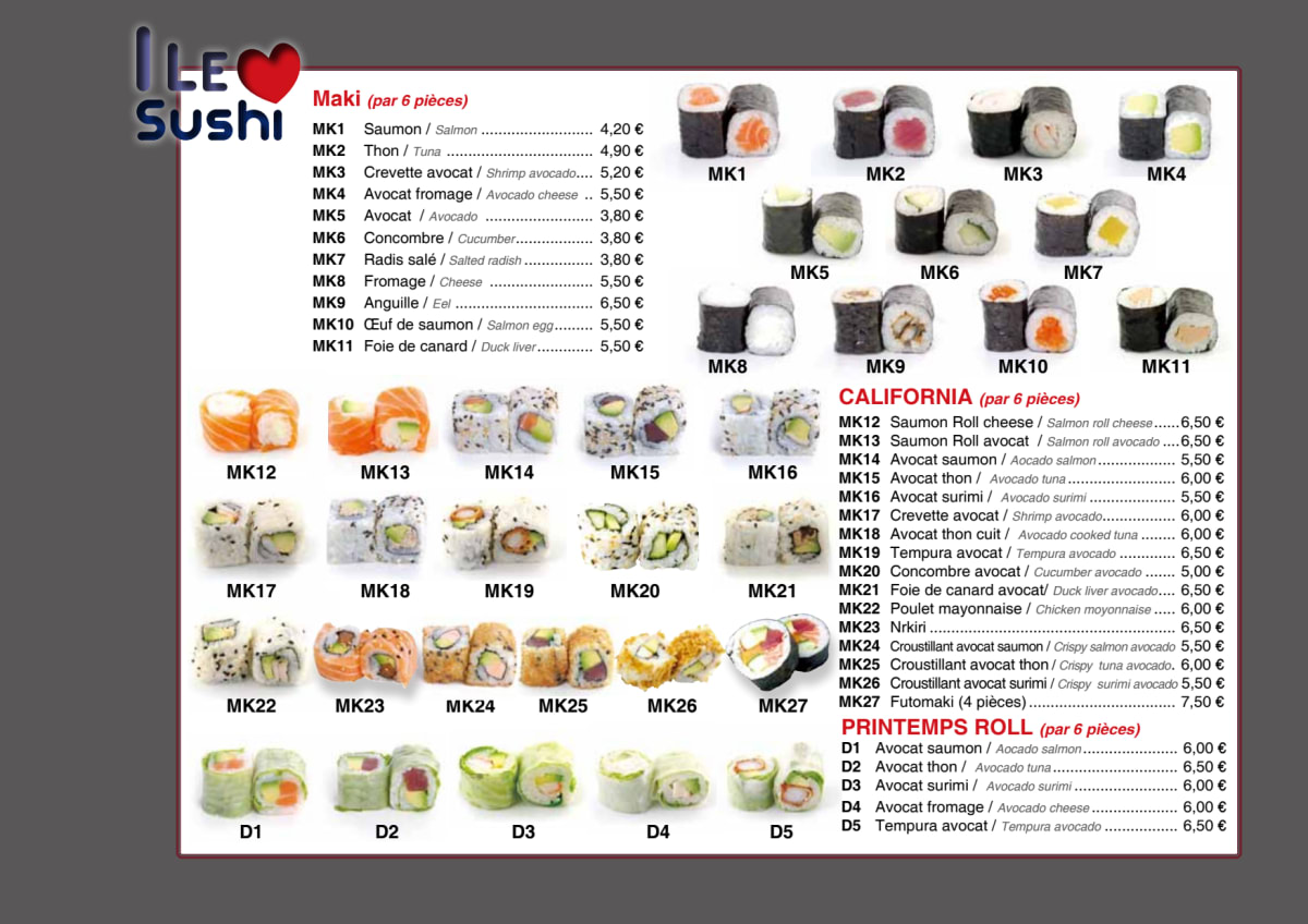 Ile Sushi menu