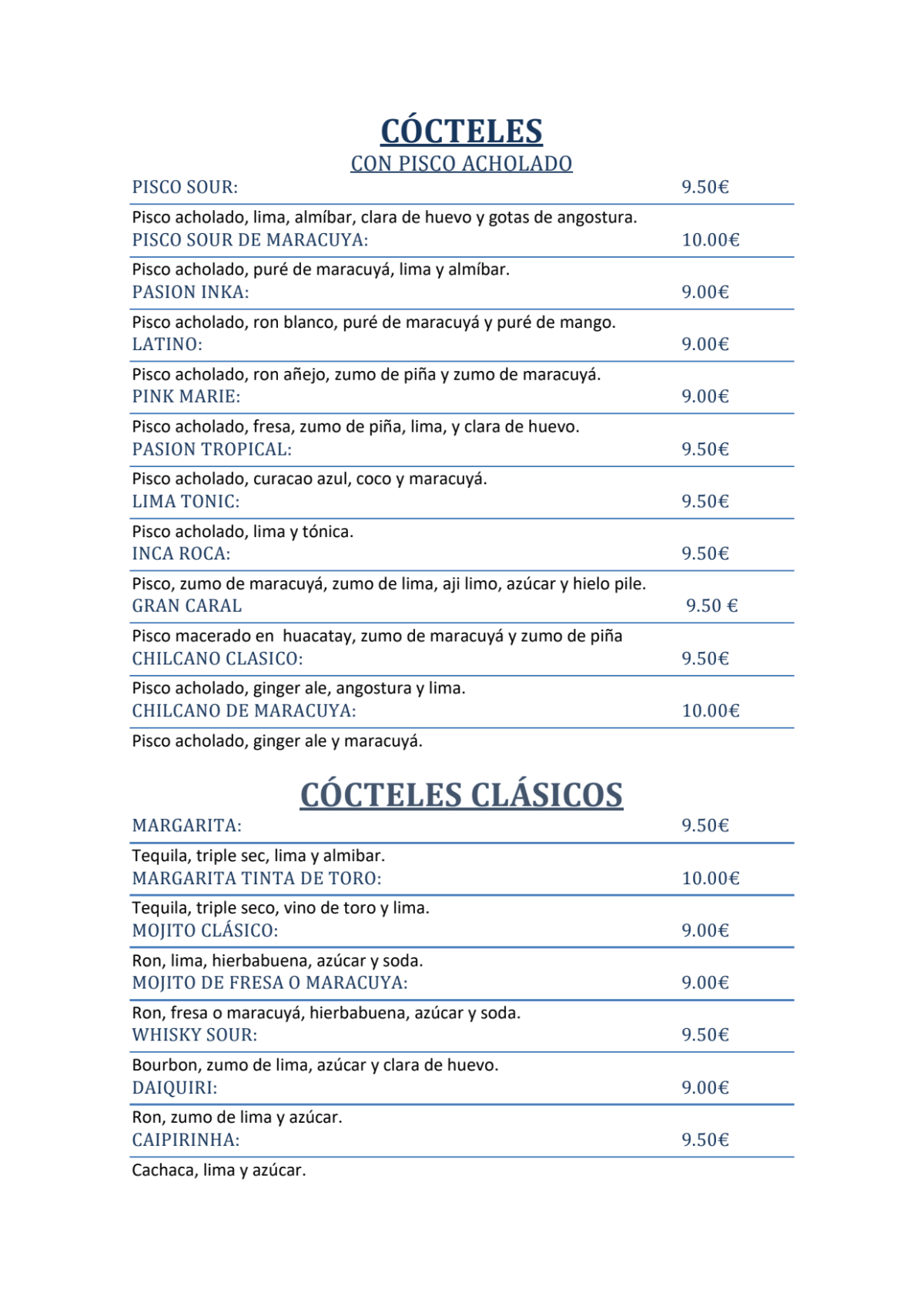 El Caral menu