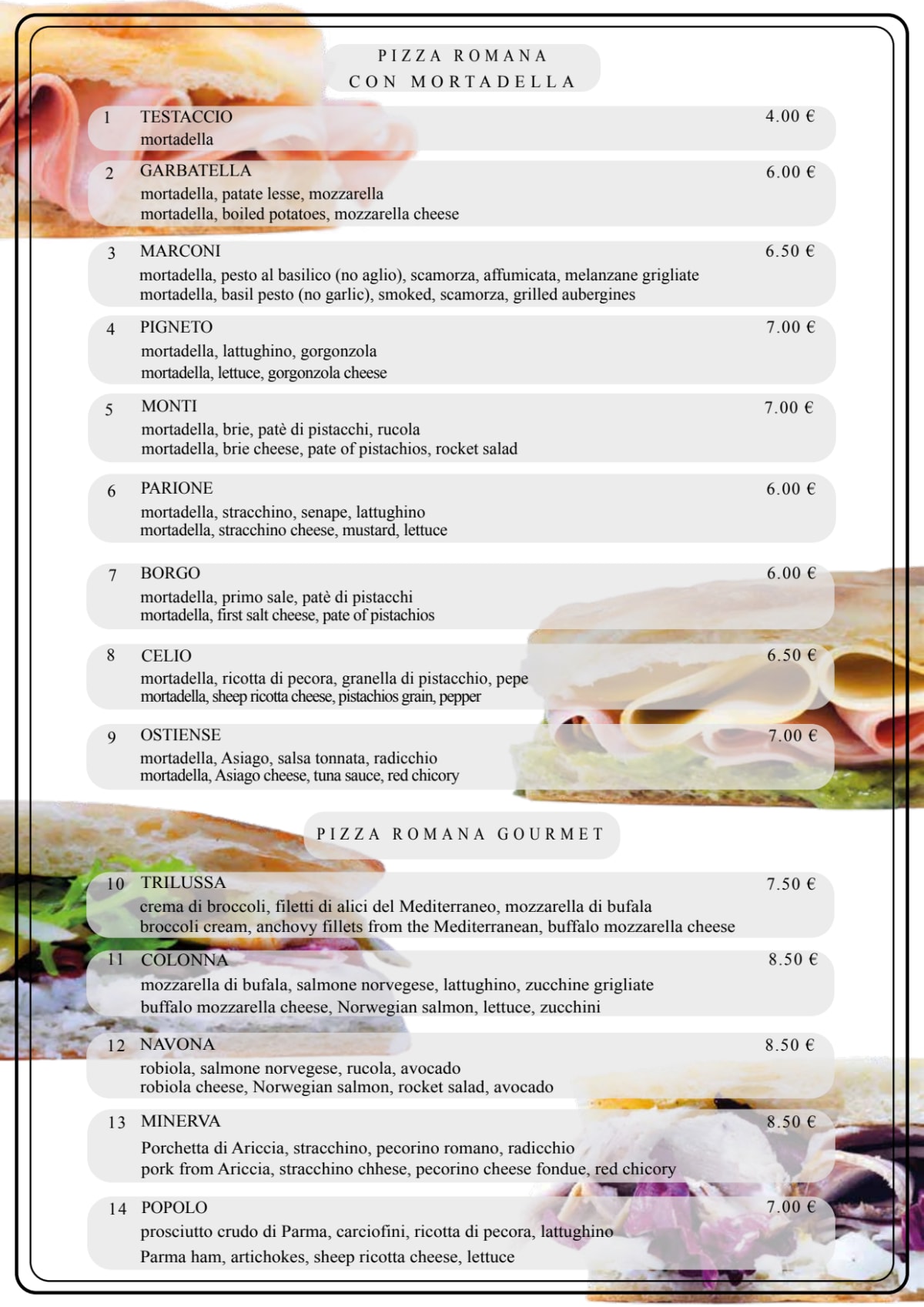 Bono Bottega Nostrana - Piazza di Spagna menu