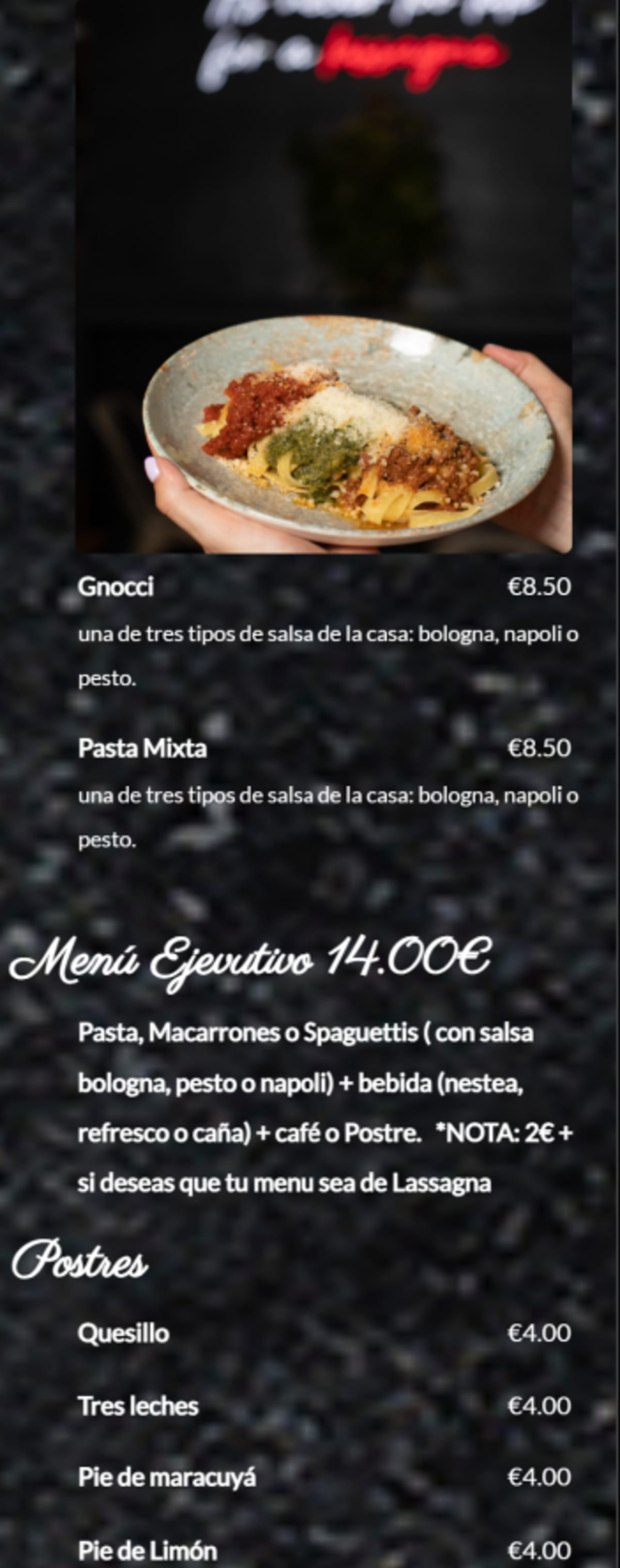 Lassagna menu