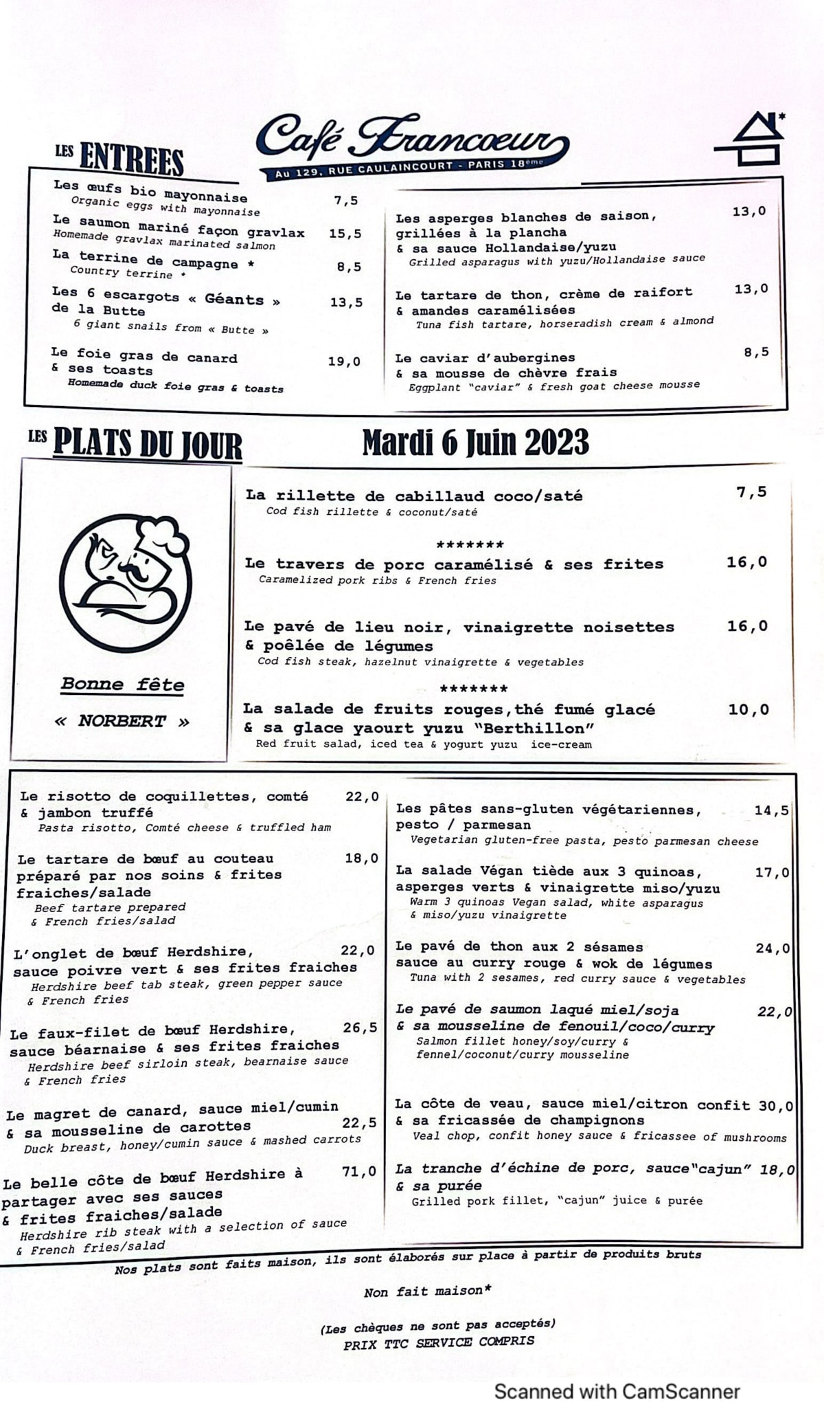 Café Francoeur menu