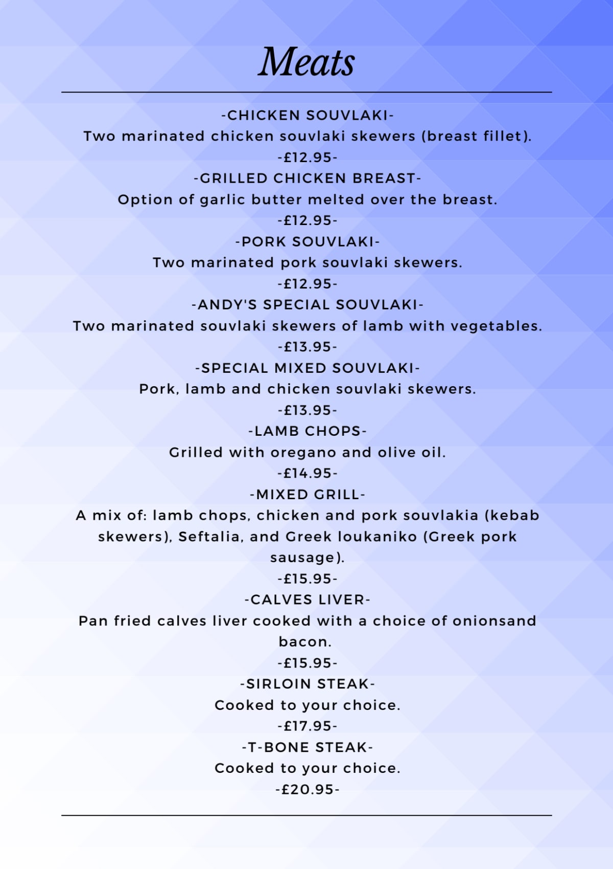 Menu 2024 Andy's Greek Taverna in London TheFork