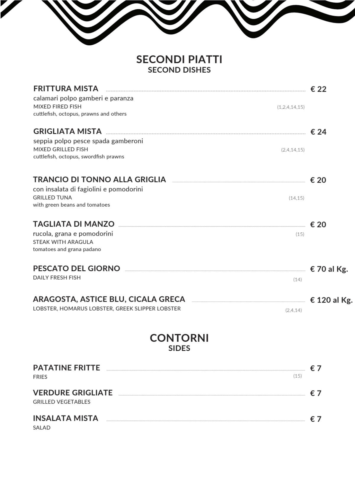 Speisekarte 2024 Mare Mosso Beach Club, Bar & Restaurant in