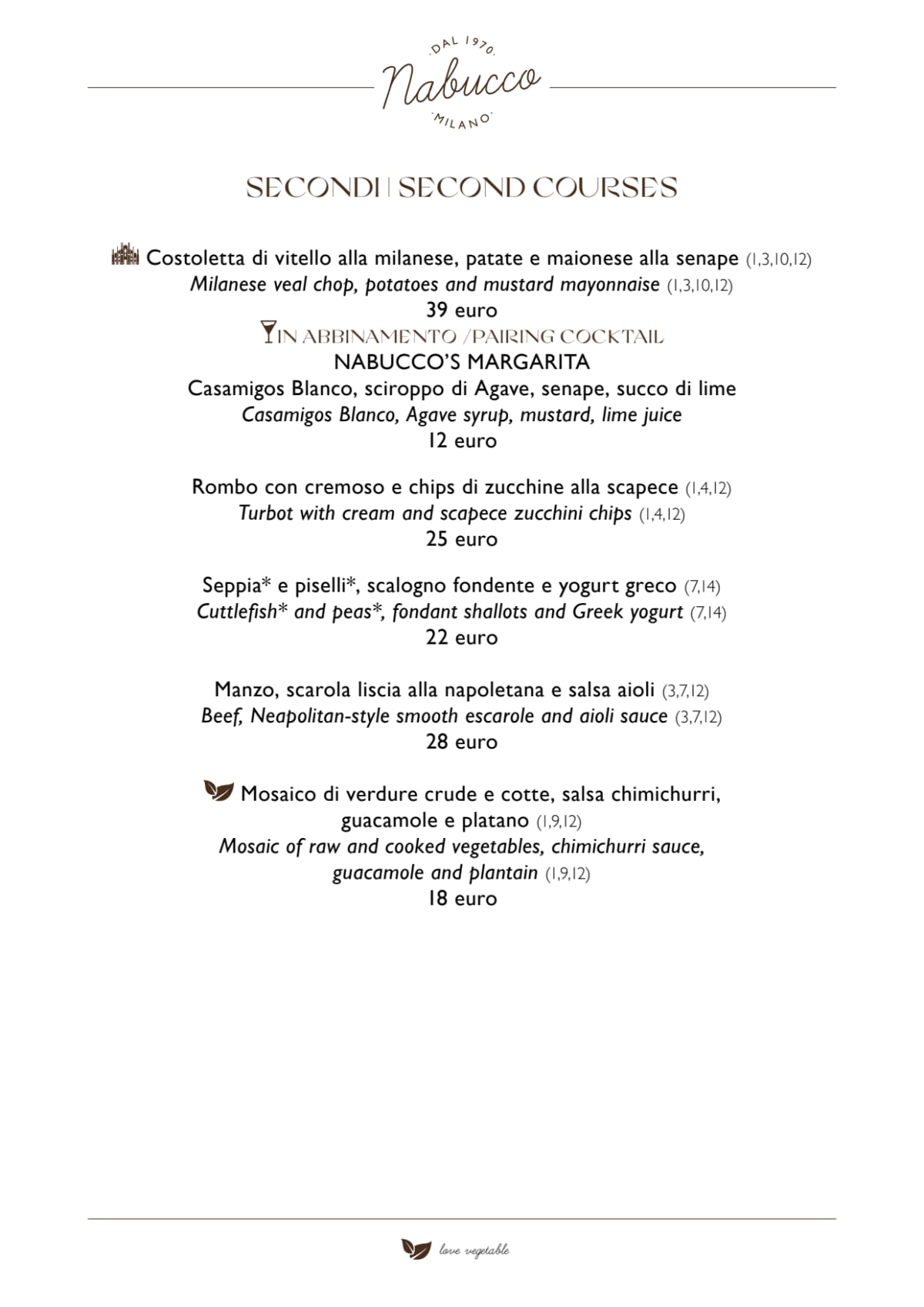 Ristorante Nabucco menu