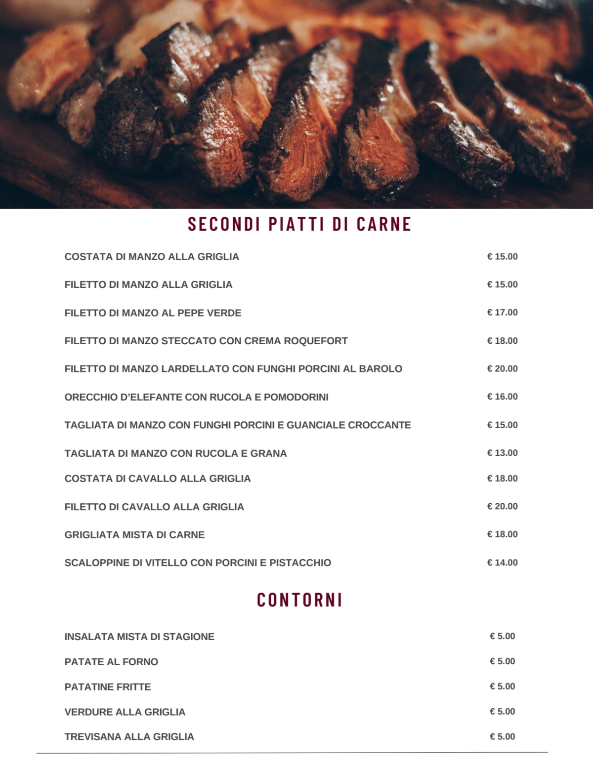 L’Antica Fornace menu