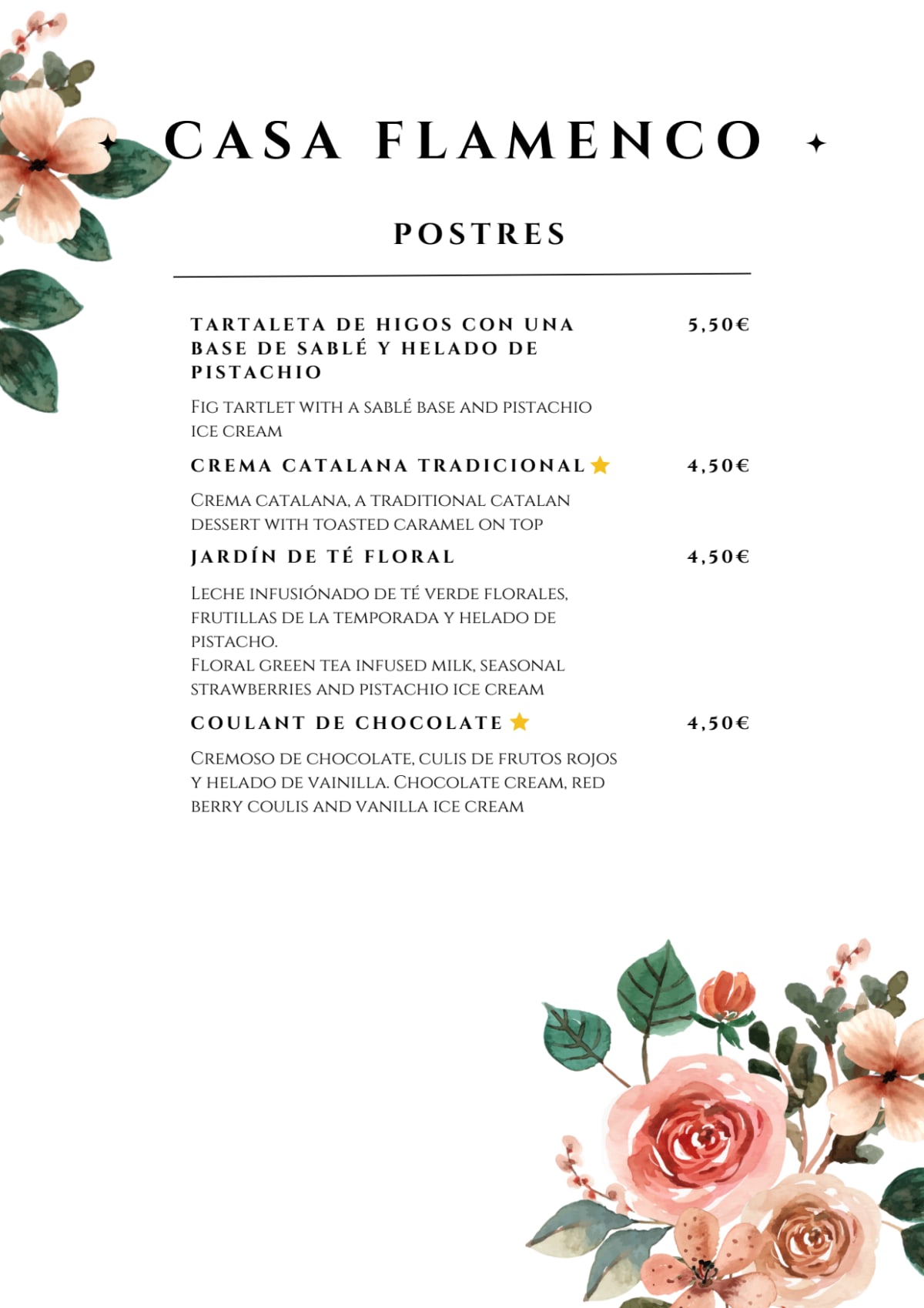 Casa Flamenco menu