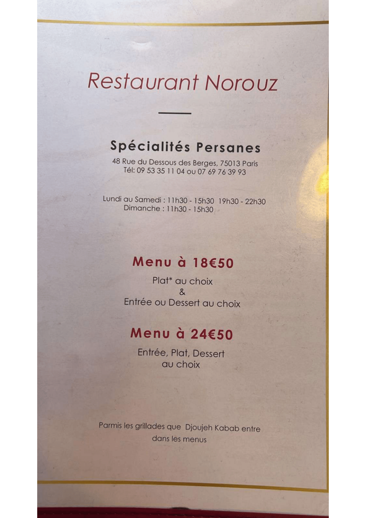 Norouz menu