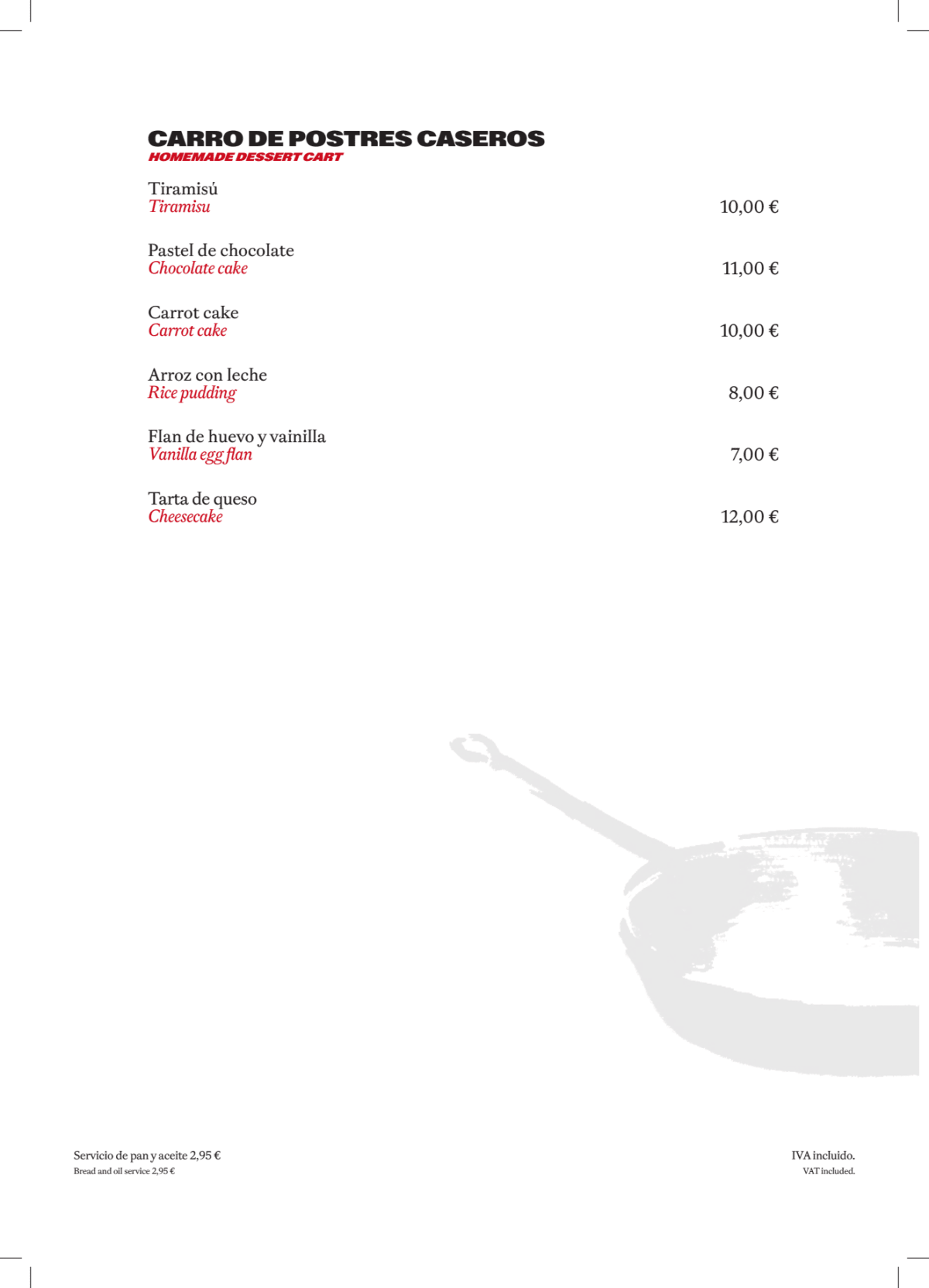 Casa De Comidas por Rafa Zafra - Hotel NH Collection Eurobuilding menu